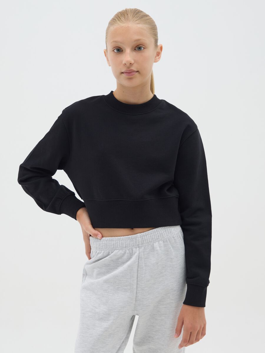 Felpa da ragazze in puro cotone nera regular fit_0