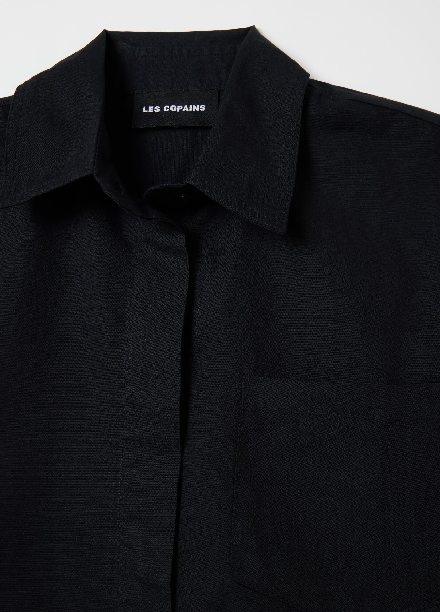 Camicia nera a maniche corte in cotone