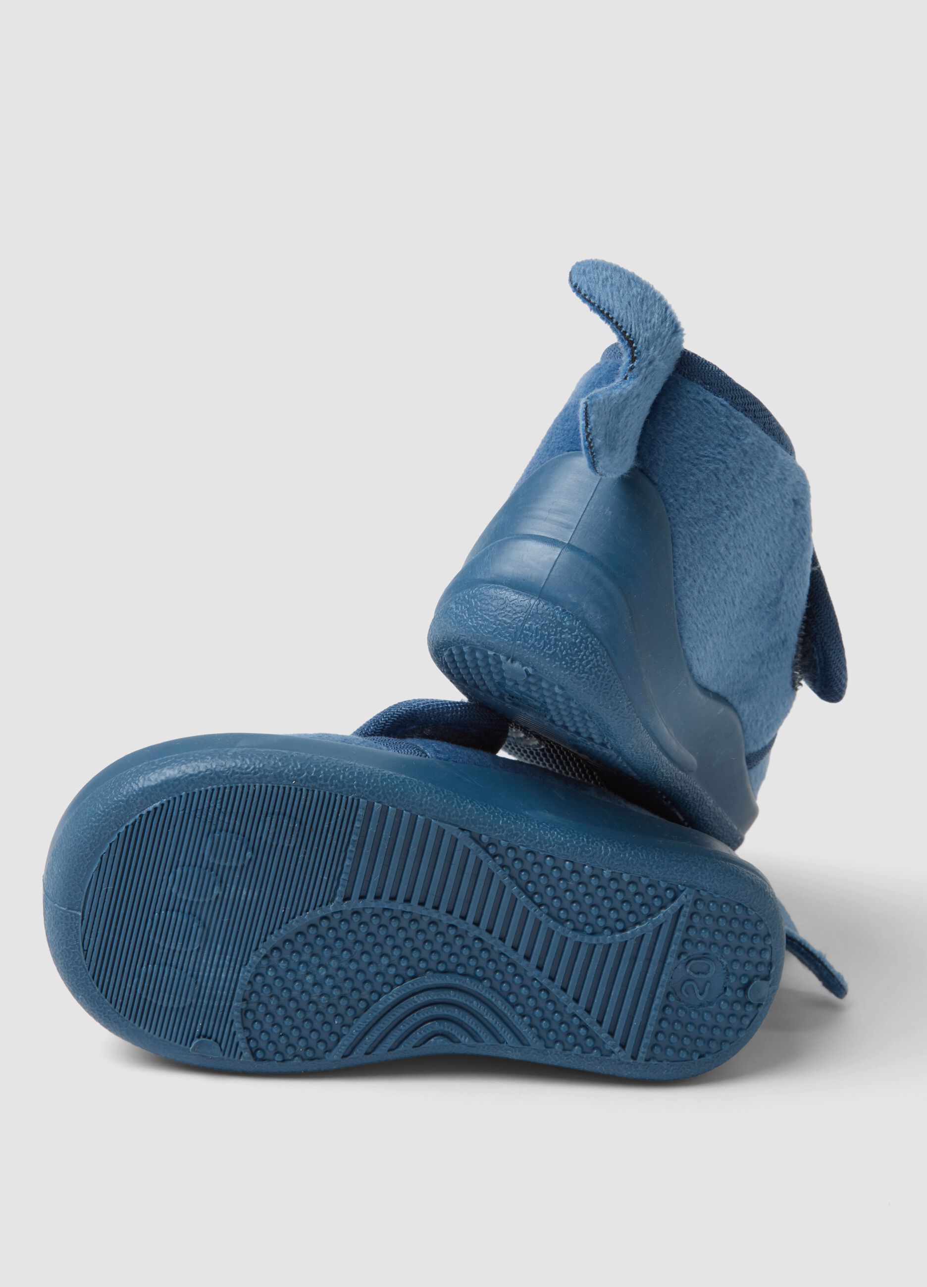 Blue shark slippers with Velcro fastening