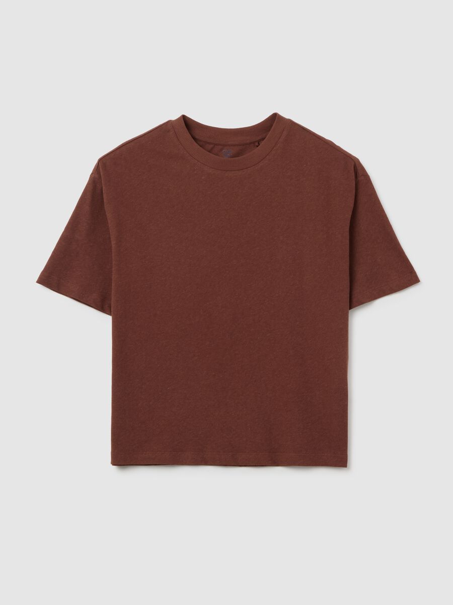 Boy's brown cotton and linen regular fit t-shirt_0