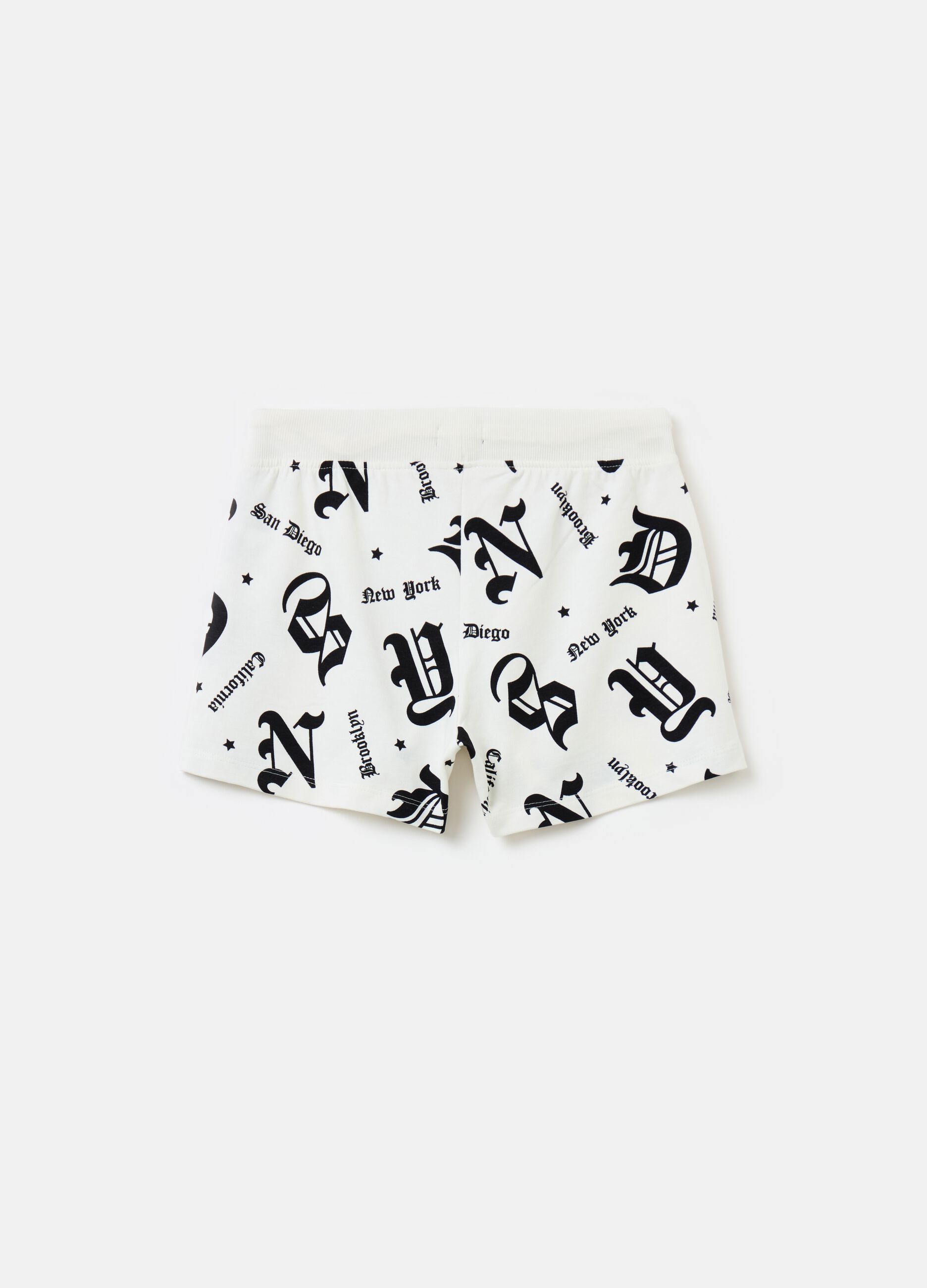 Cotton shorts with drawstring and print