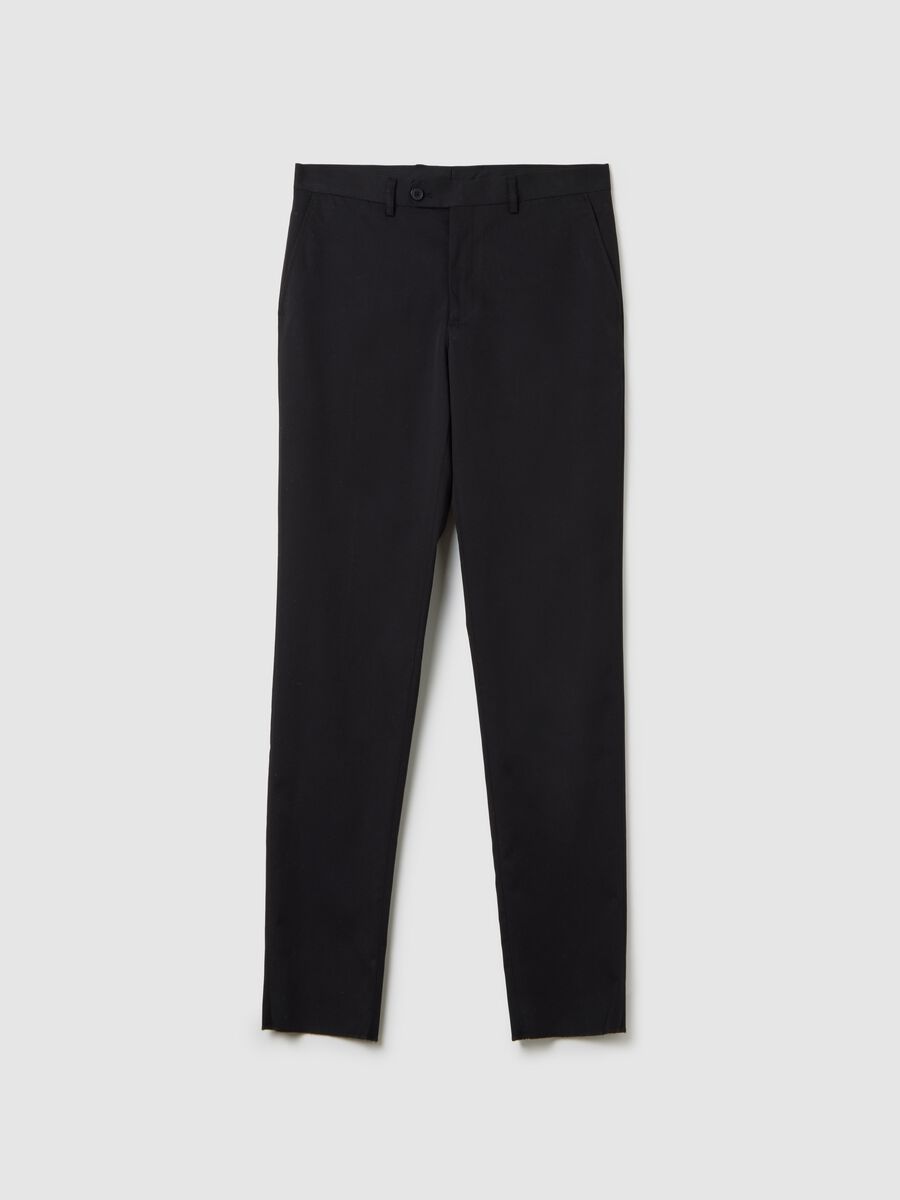 Black Stretch Fabric Regular Fit Trousers_0