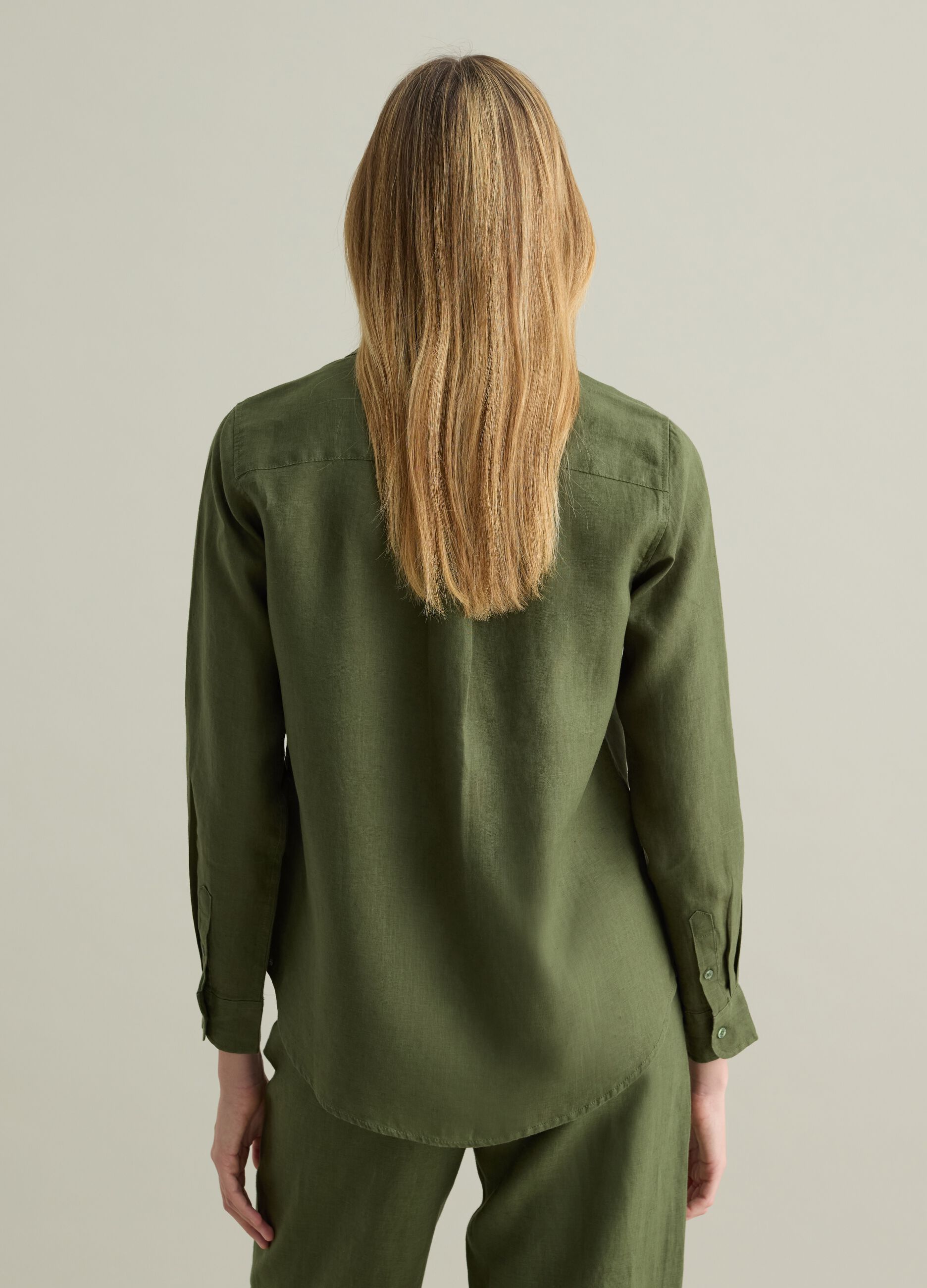 Green regular-fit shirt in linen