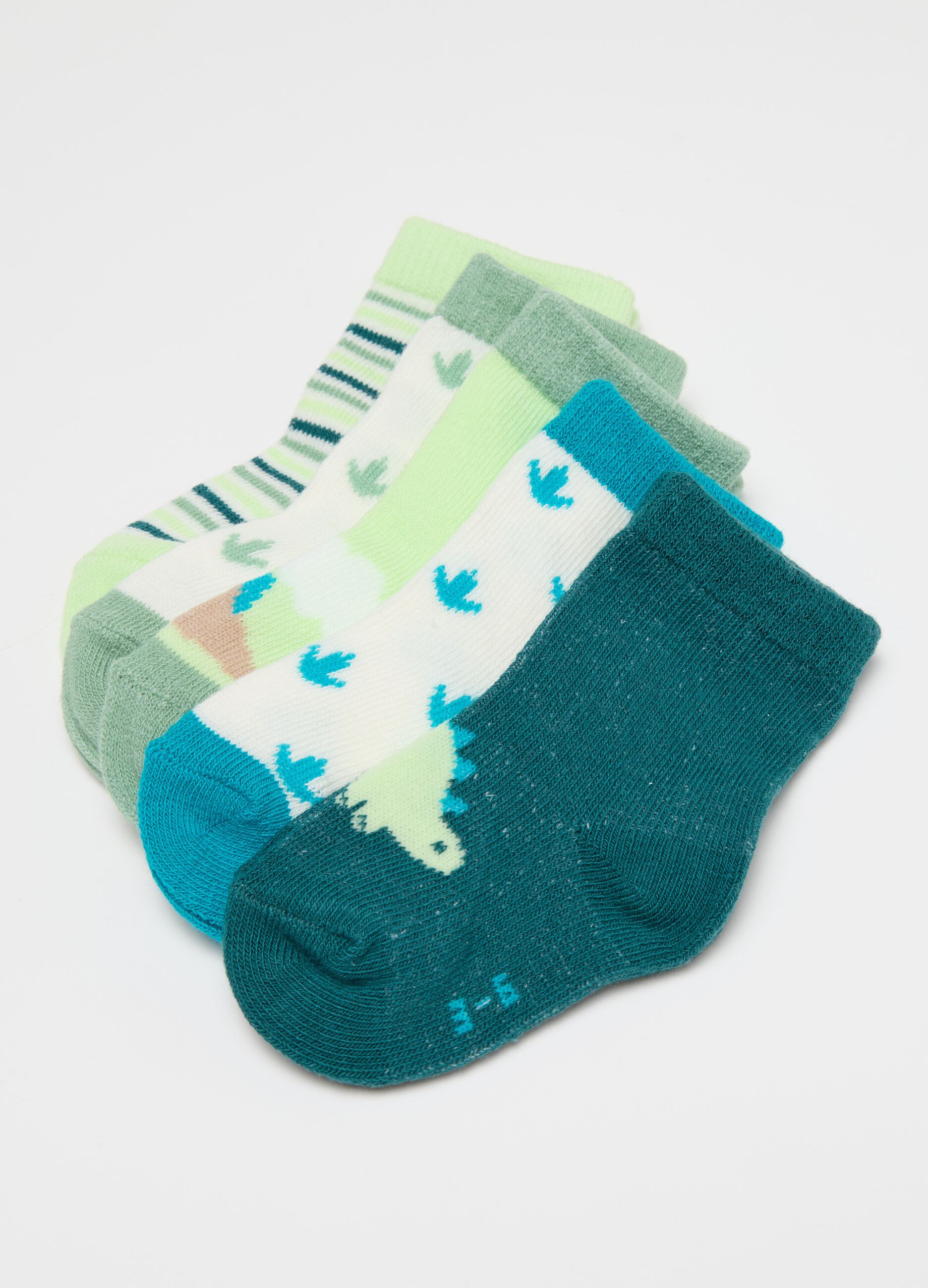 Five-pair pack stretch socks with dinosaurs design