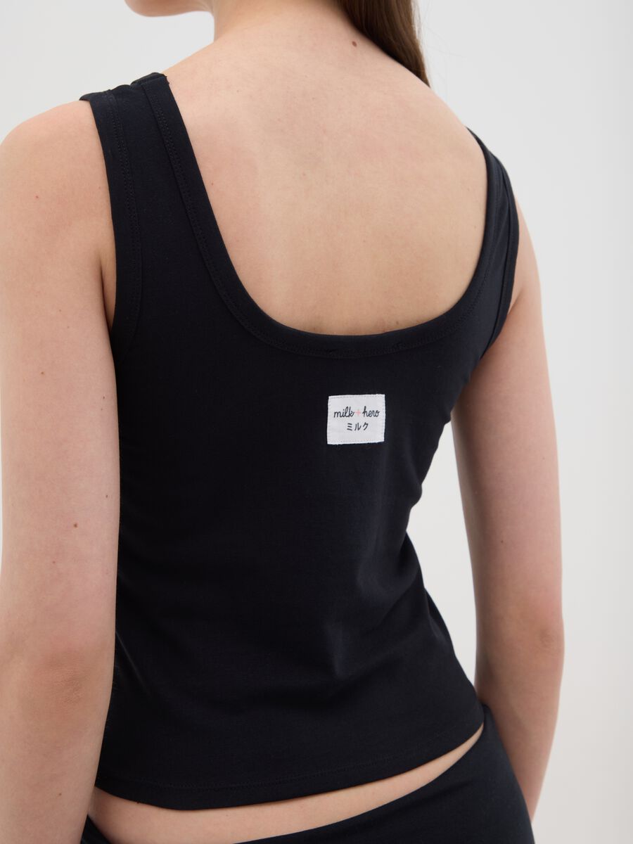 Black tank top in stretch cotton_2
