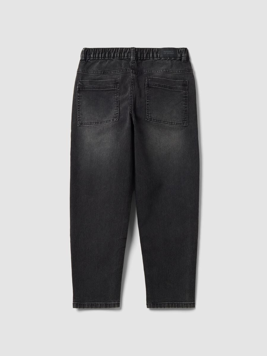 Black stretch cotton jeans with elasticated waist for boys_5