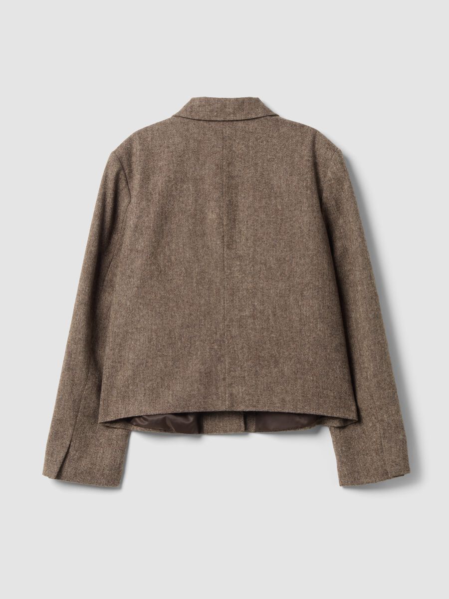 Blazer marrone in misto lana con rever classico_2