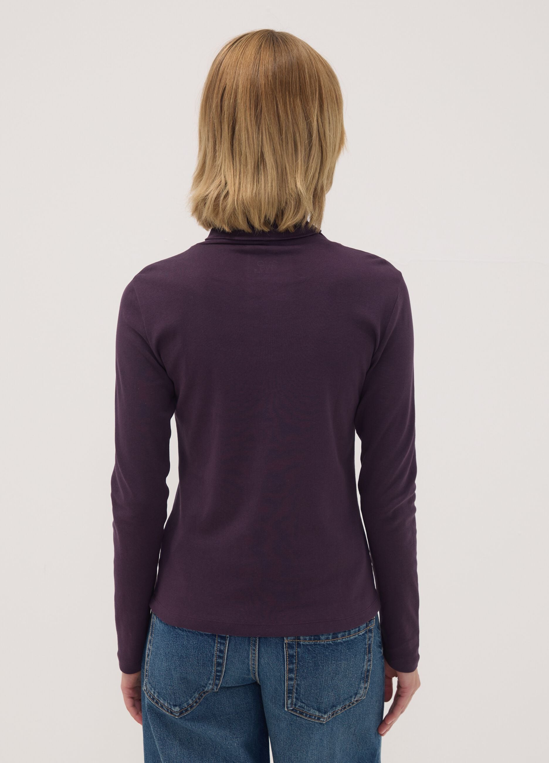 Purple pure cotton long-sleeve crew-neck top