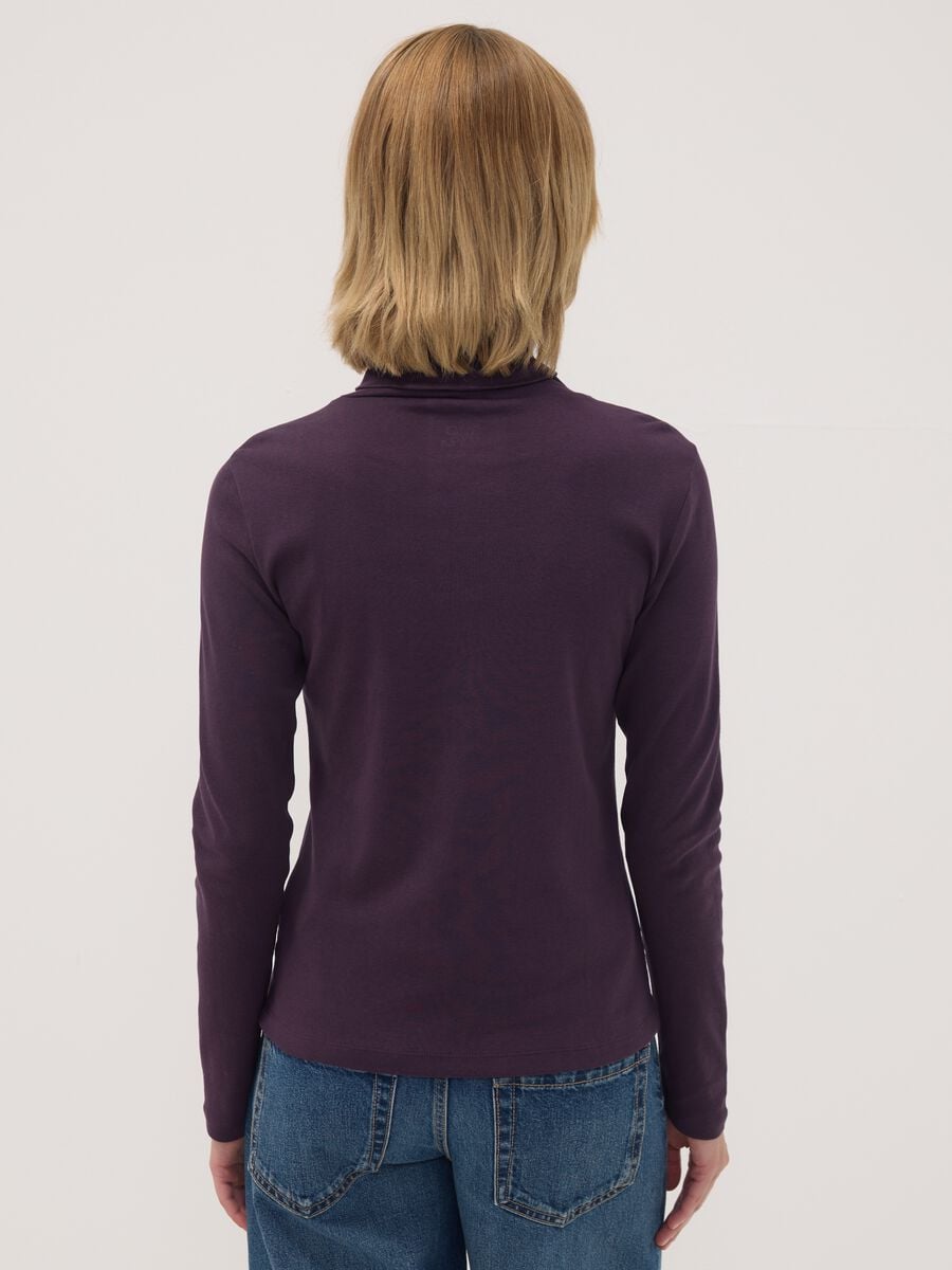 Maglia viola in puro cotone con girocollo a maniche lunghe_3