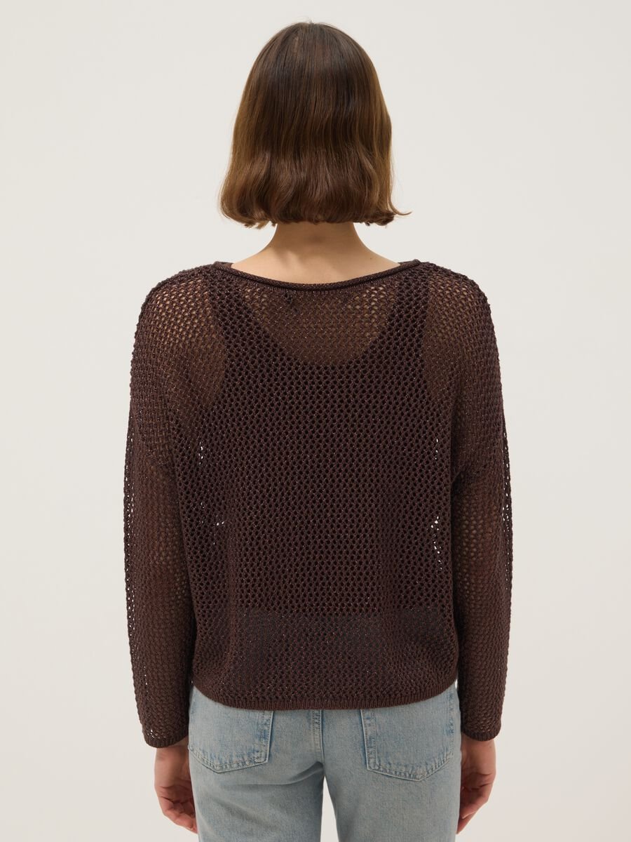 Brown regular fit viscose blend sweater with knit design_2