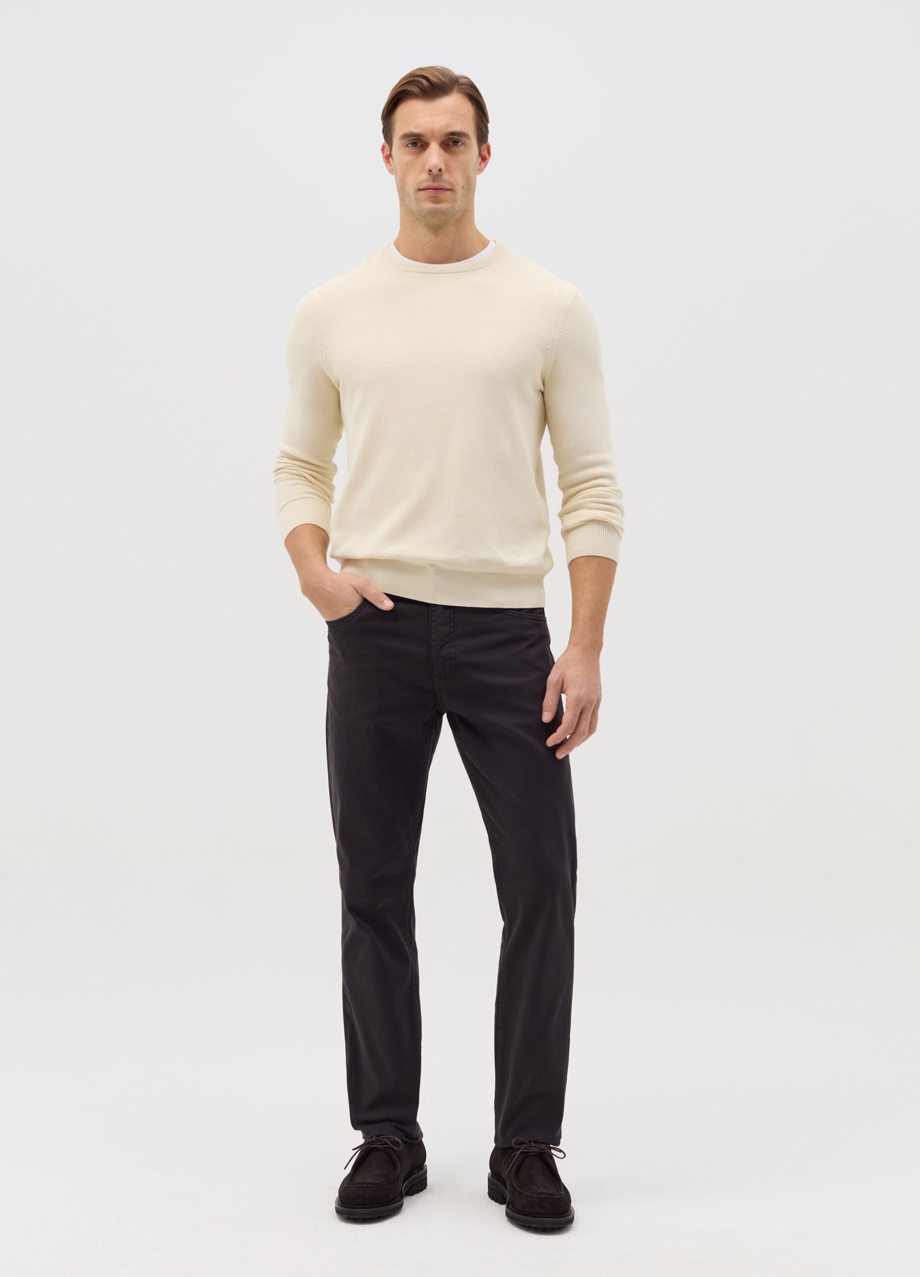 Pantalone slim fit in cotone stretch nero