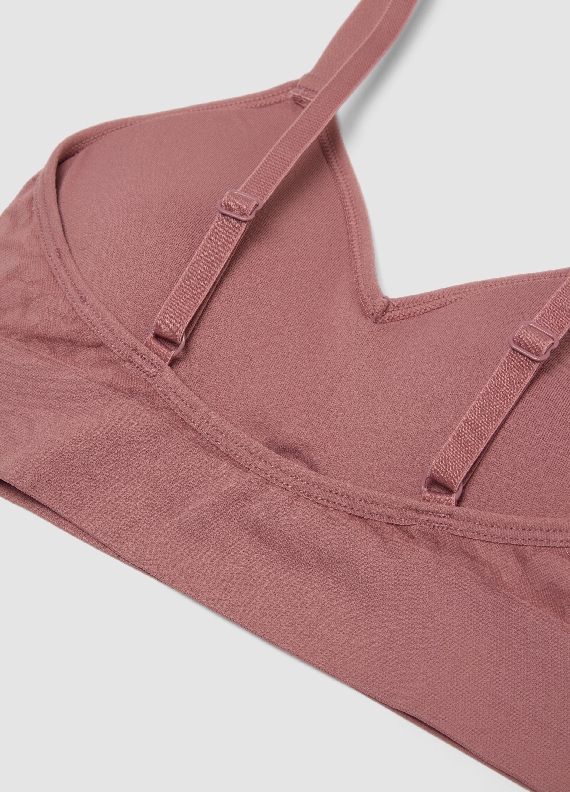 Pink non-padded stretch-fabric bra with ruched detail