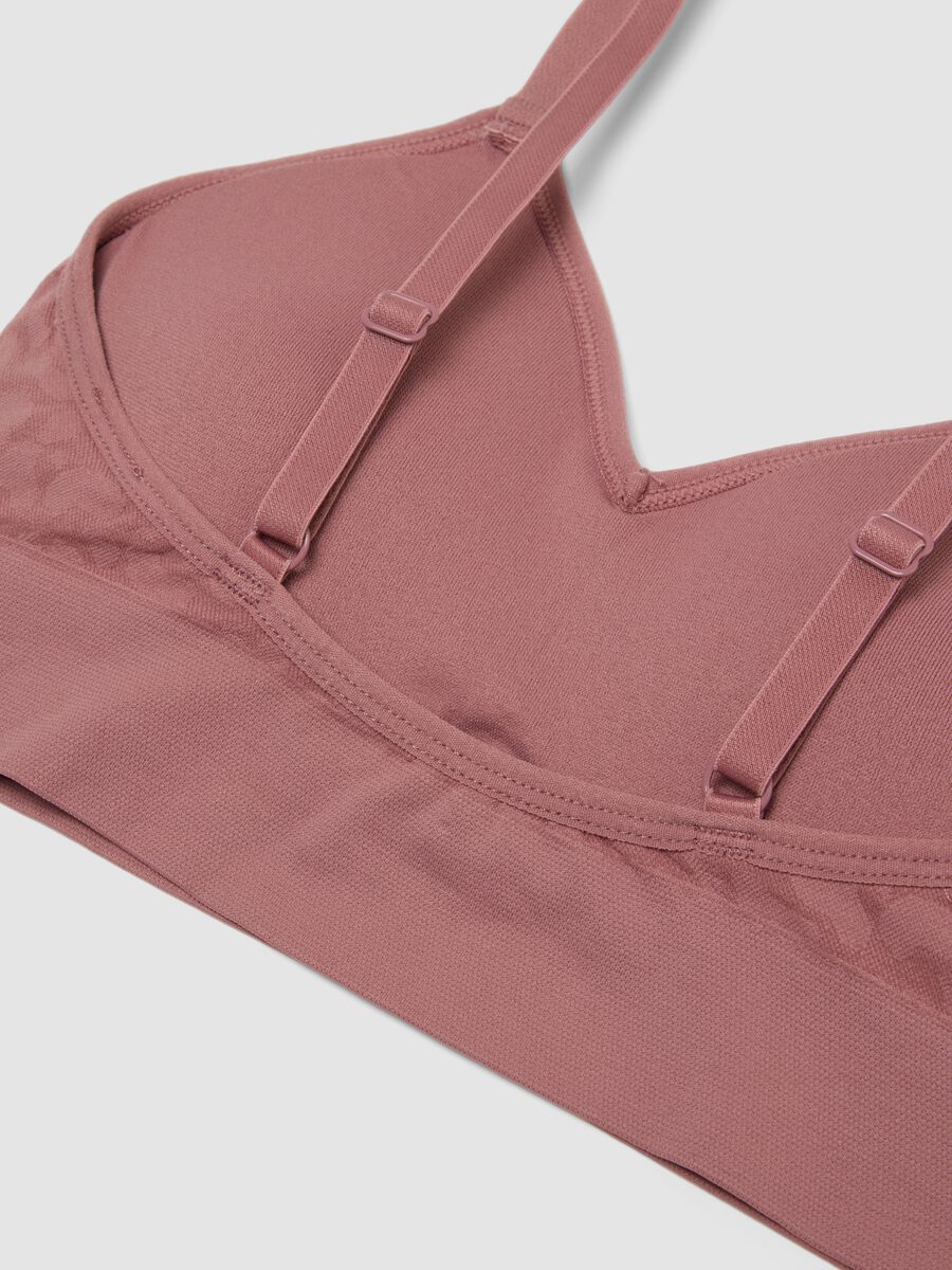 Reggiseno rosa in tessuto elasticizzato senza imbottitura con dettaglio arricciato_5