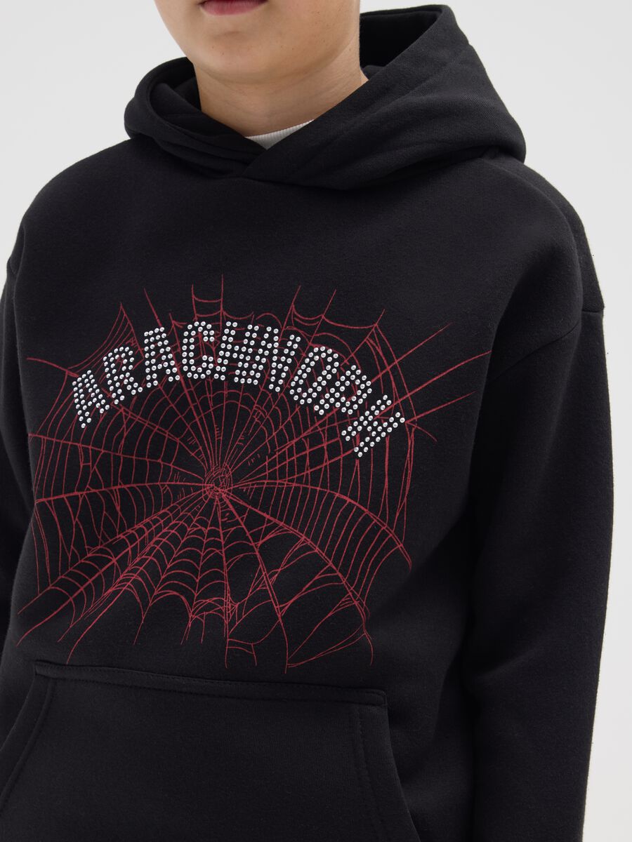 Black regular fit cotton blend kids' hoodie_2