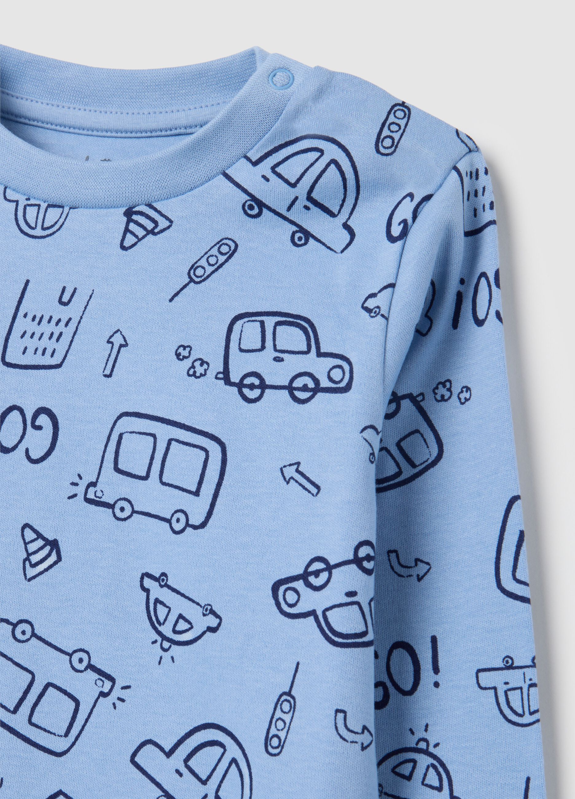 Blue and Navy Pyjama with Vehicle Print