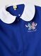 Blue girls&rsquo; school apron with white collar and Stitch embroidery_2