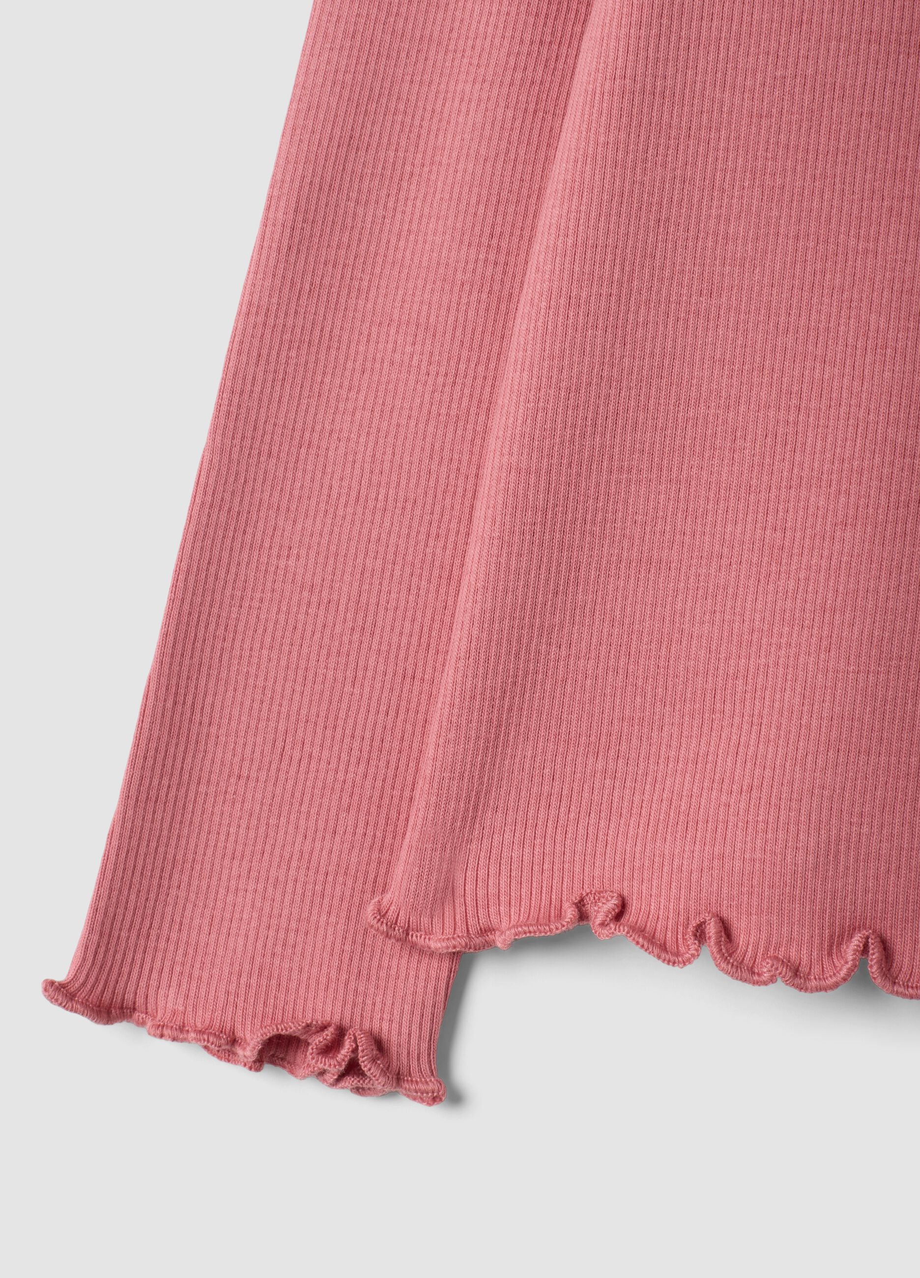 Pink stretch organic cotton T-shirt with raised neck