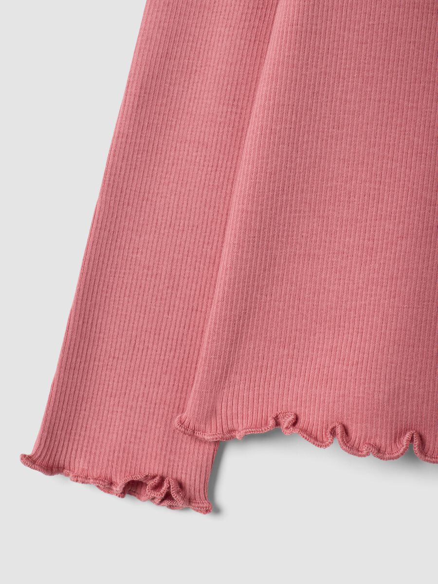 T-shirt rosa in cotone organico elasticizzato Collo rialzato_3