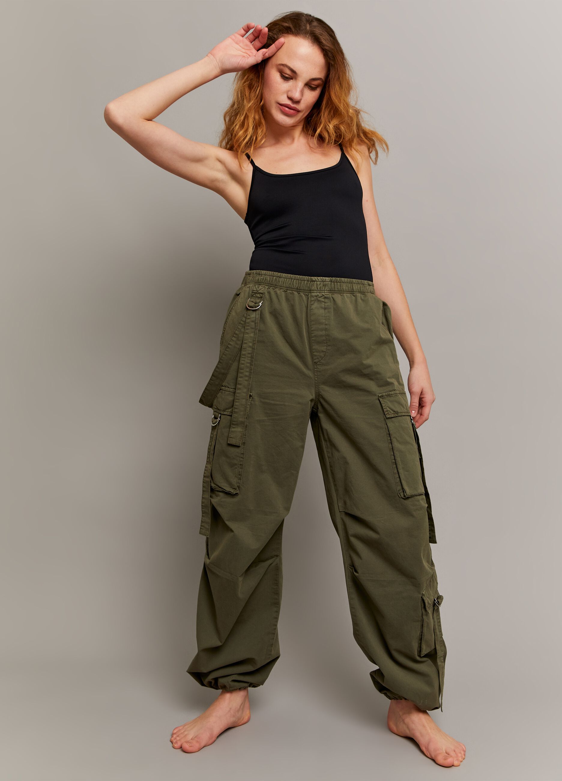 Pantalone parachute cargo in cotone