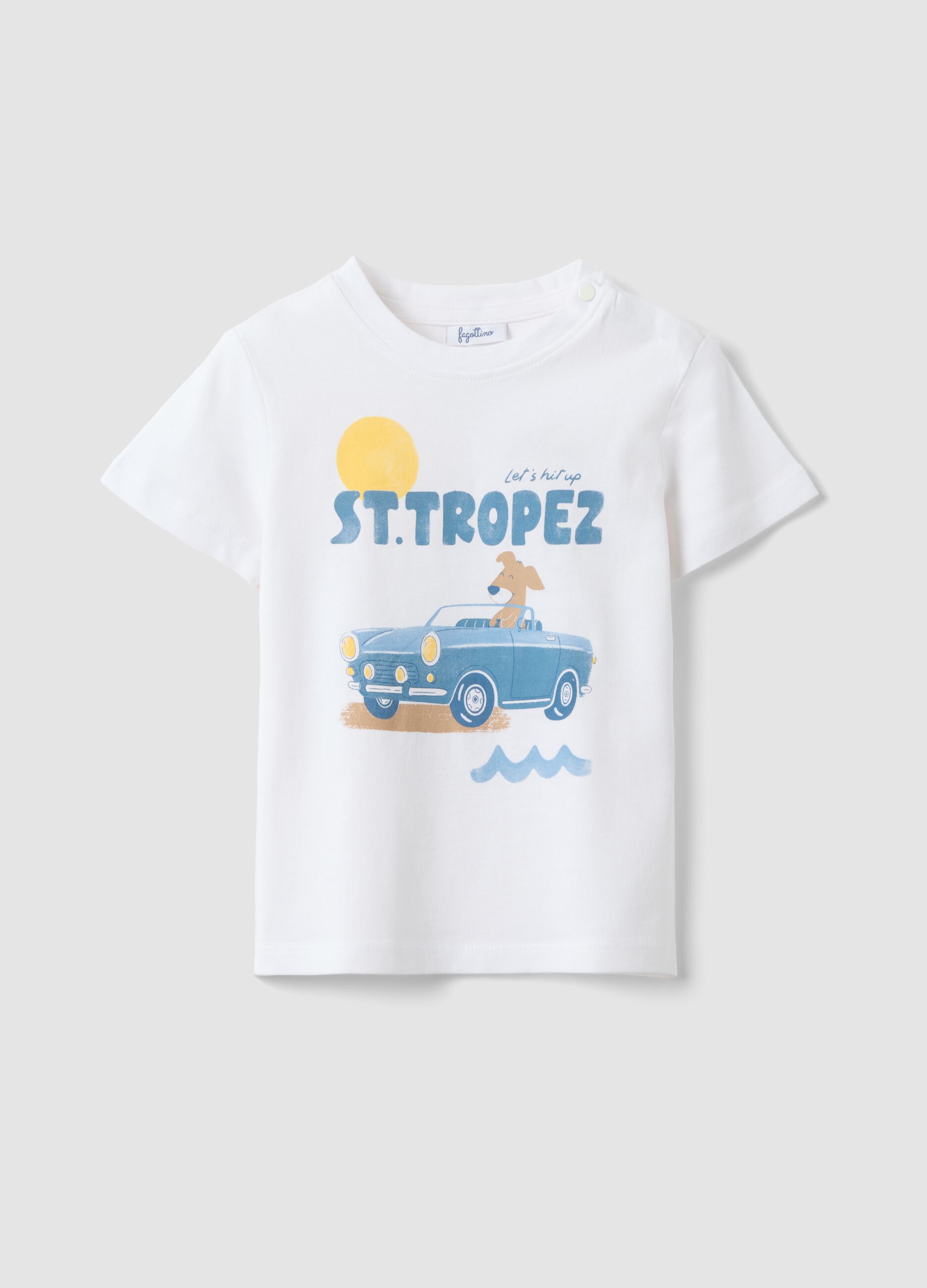 White pure cotton boys&rsquo; regular-fit T-shirt with print