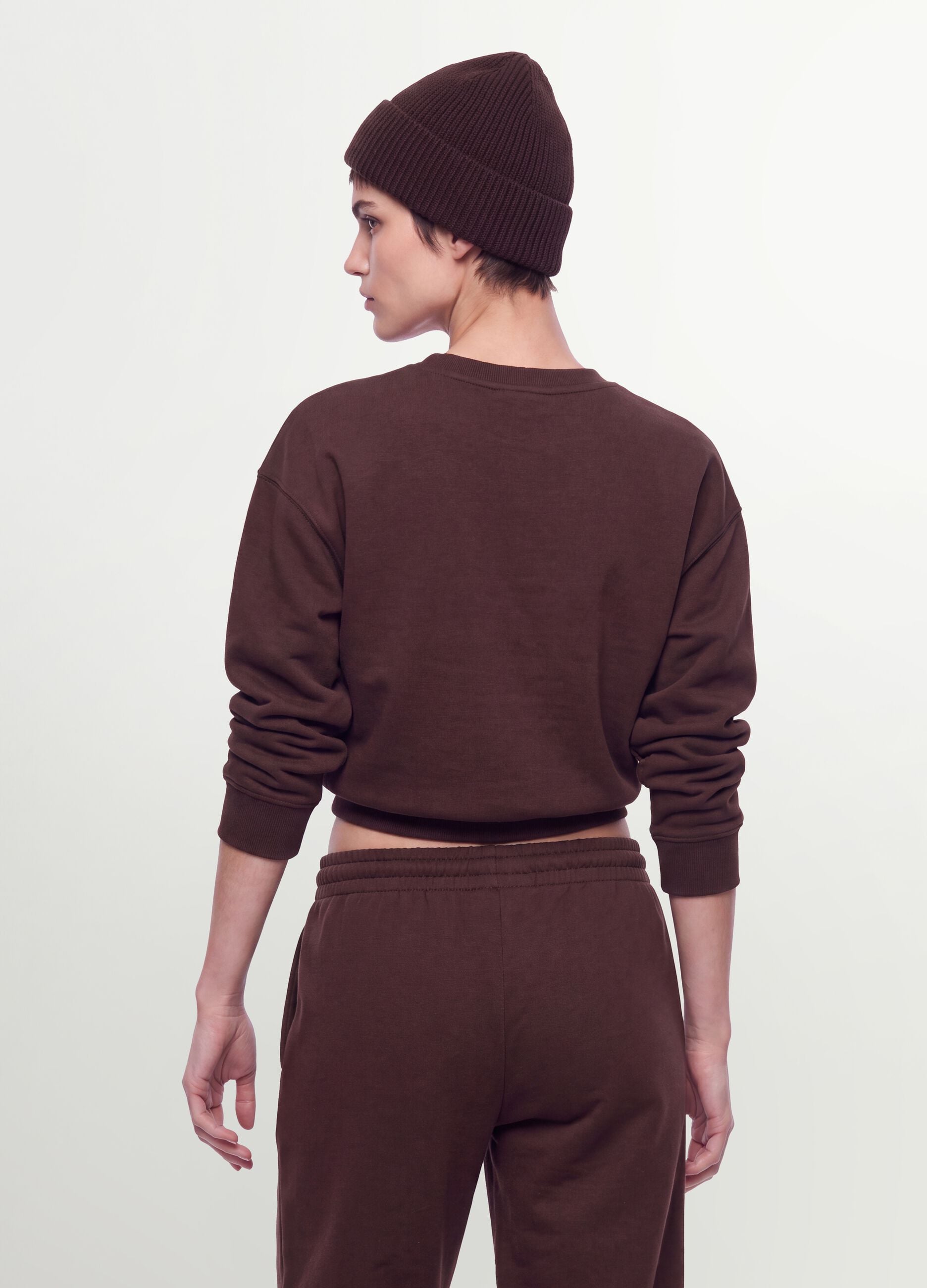Brown cotton-blend crew-neck sweatshirt, regular fit