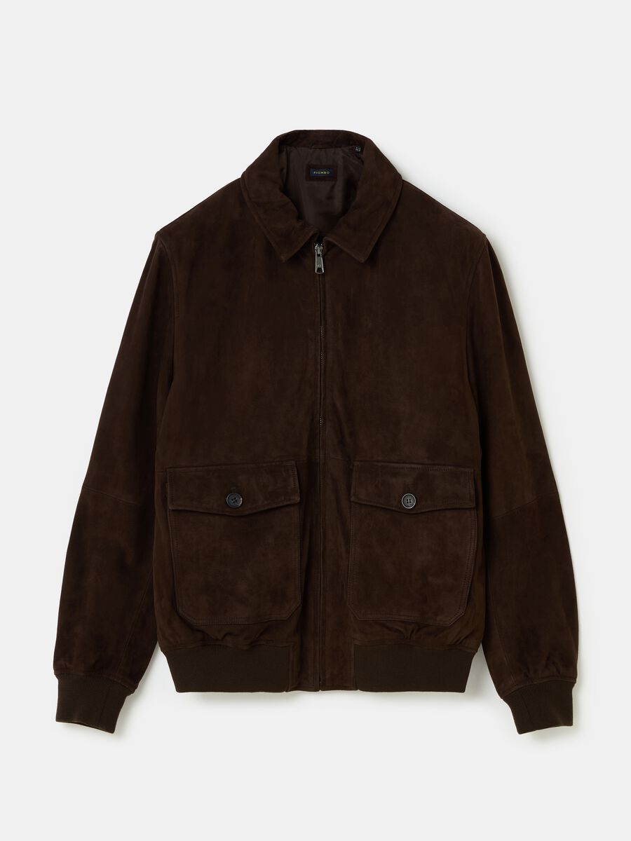 Short suede jacket with collar and zip_3