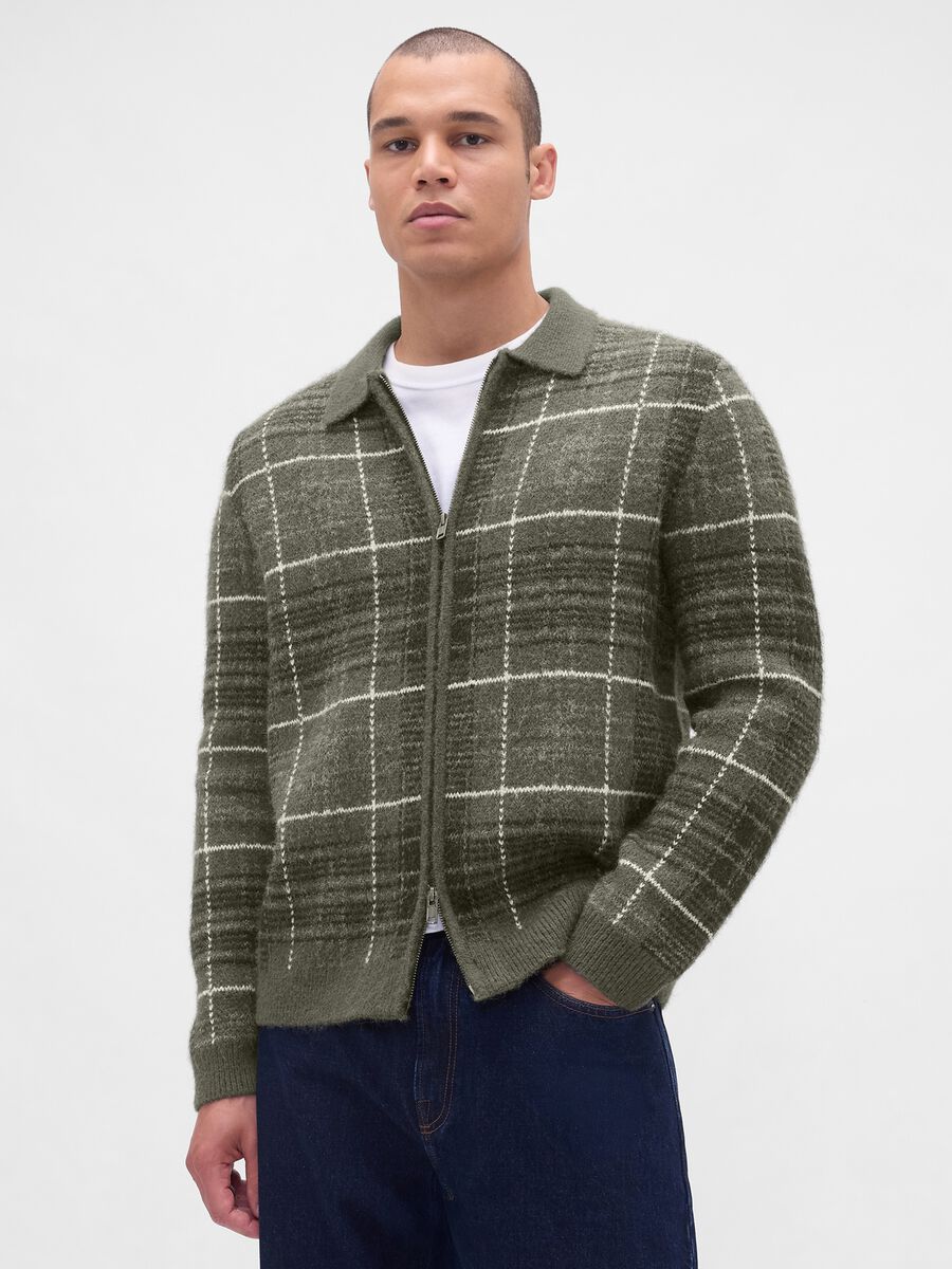 Maglione verde a quadri in misto lana e alpaca_0