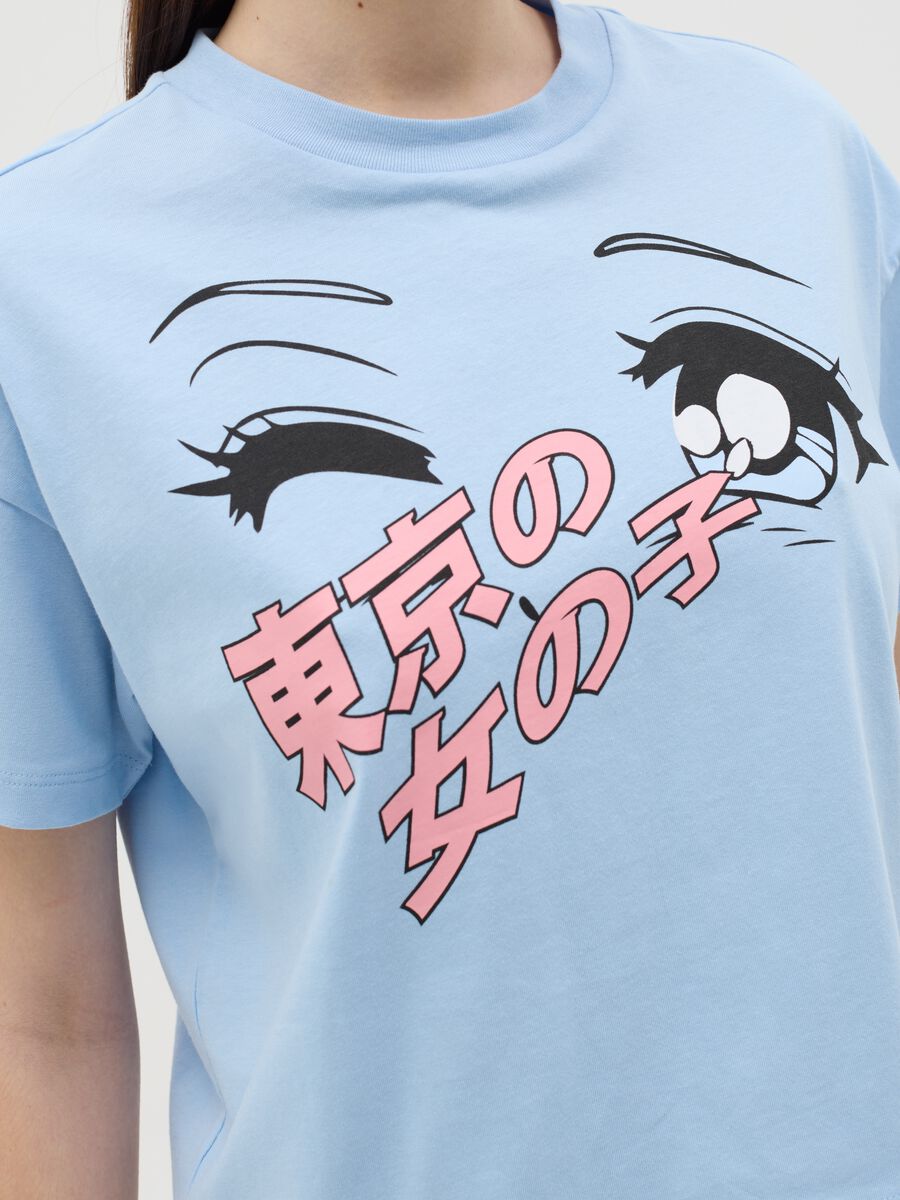 Light blue T-shirt in cotton with manga motif print_2