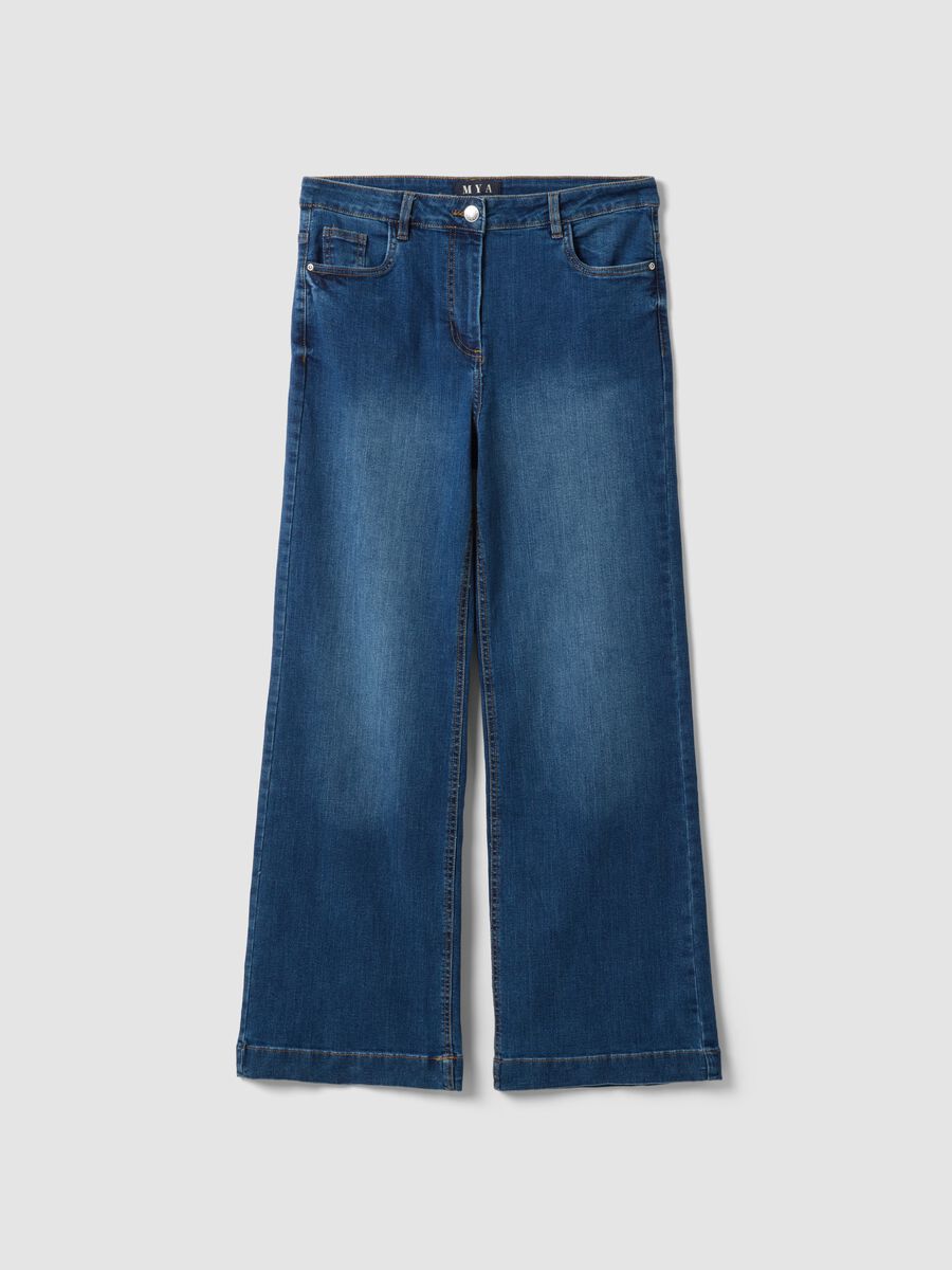 Jeans blu bootcut in cotone elasticizzato_0