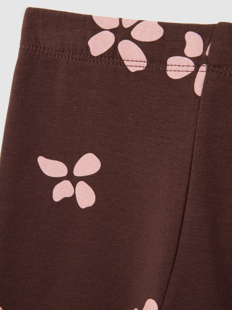 Girls' skinny cotton leggings in brown with floral prints_2