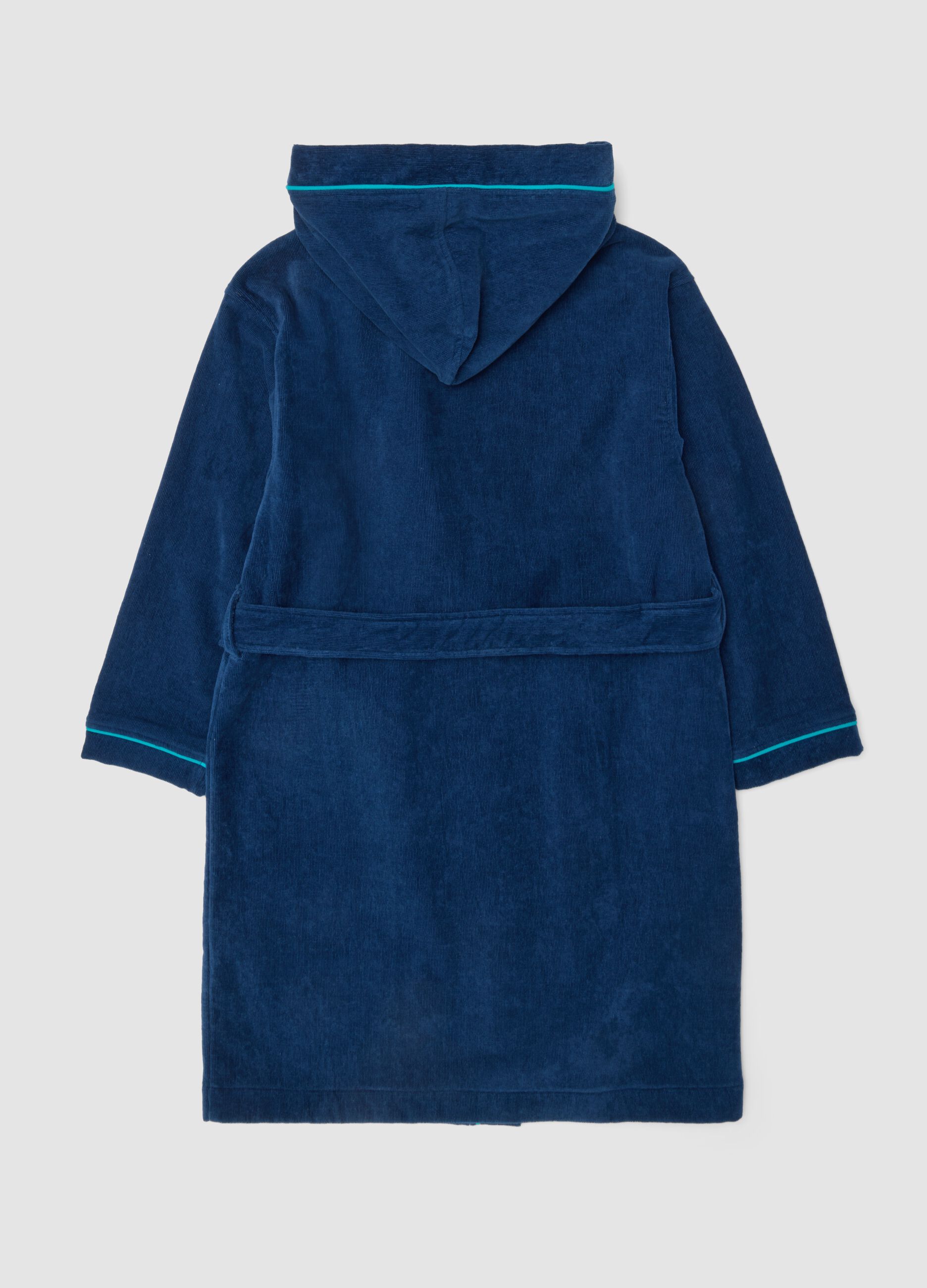 Blue organic cotton hooded bathrobe for boys