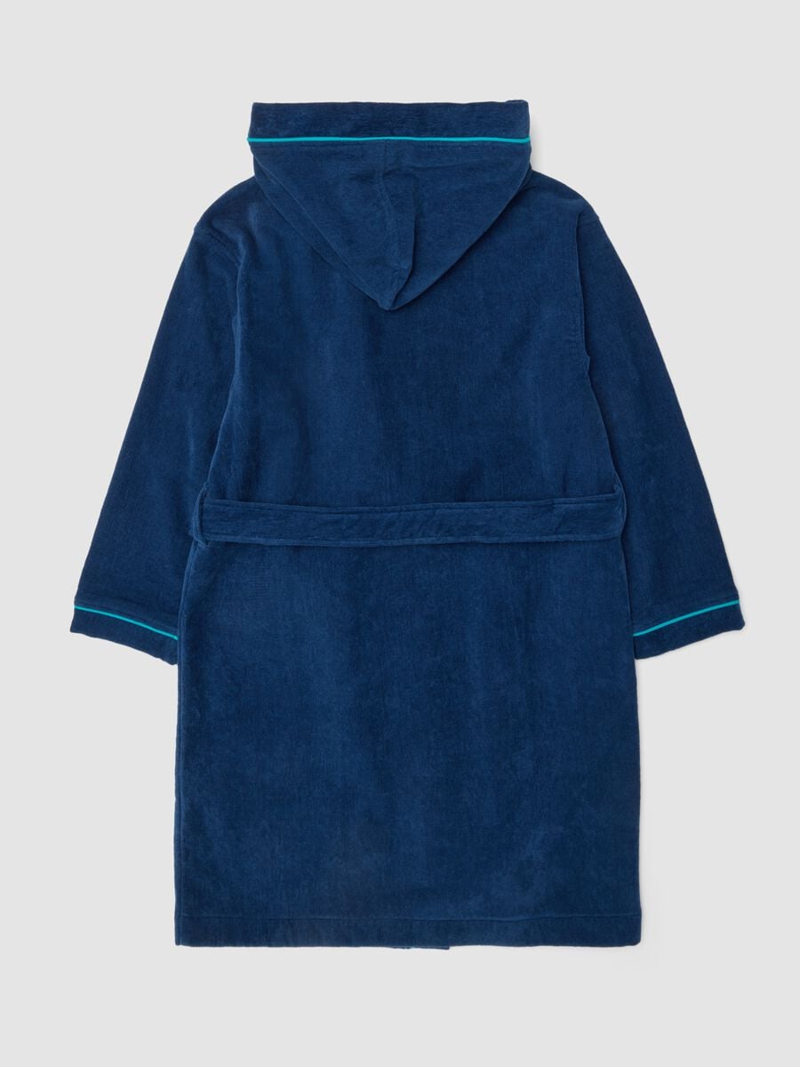 Accappatoio blu in puro cotone organico con cappuccio per bambino e ragazzo_1