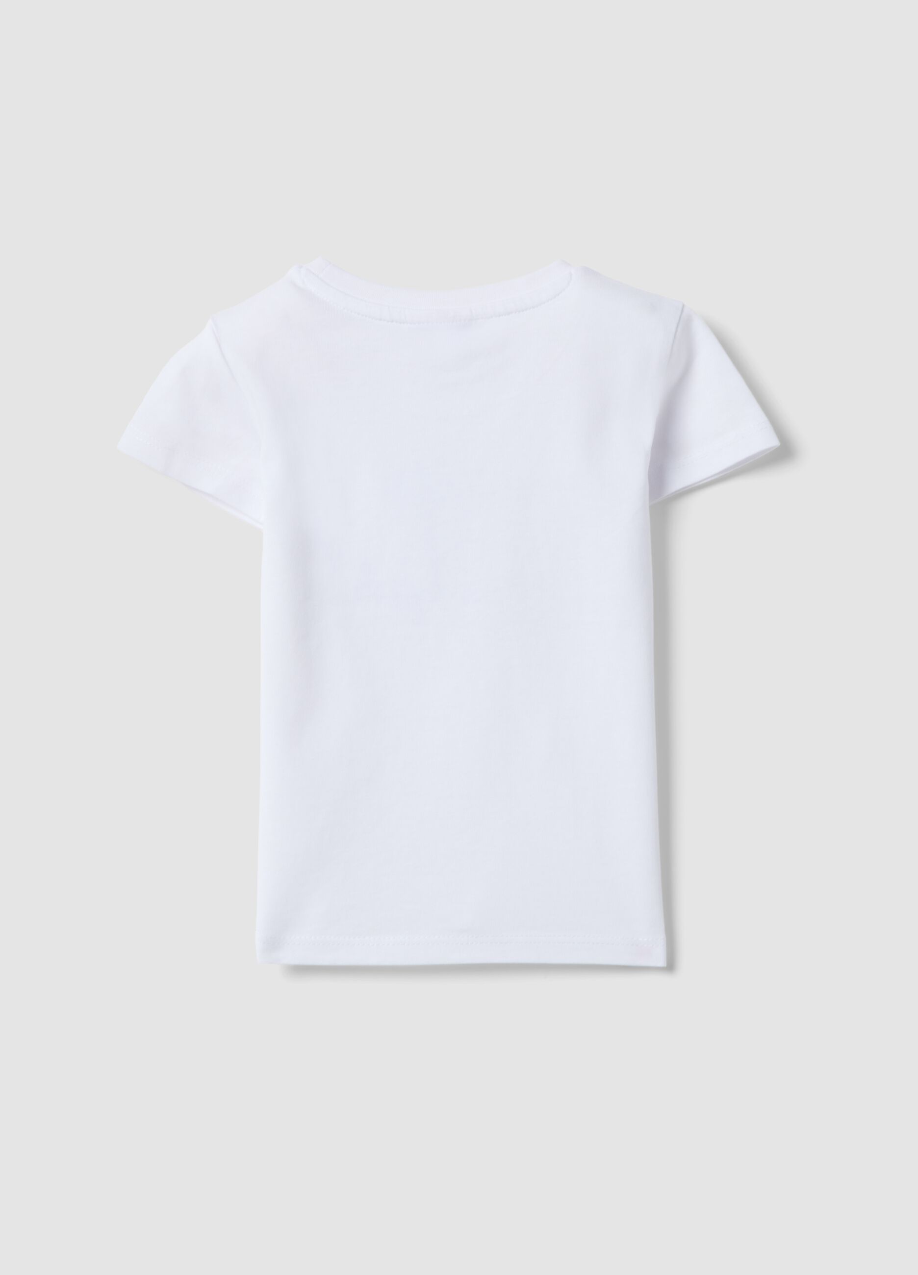 White pure organic cotton girls&rsquo; T-shirt with seaside print
