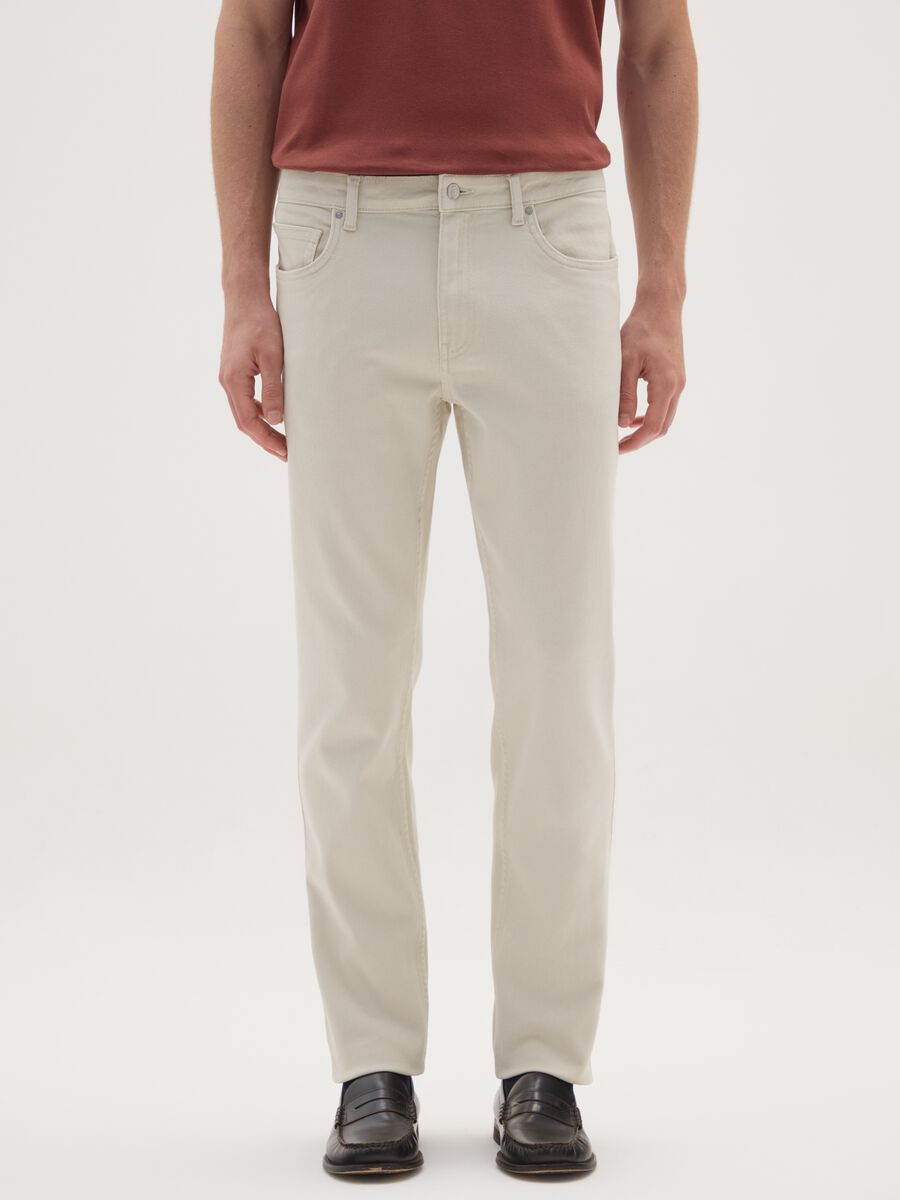 Beige stretch cotton slim fit trousers_1
