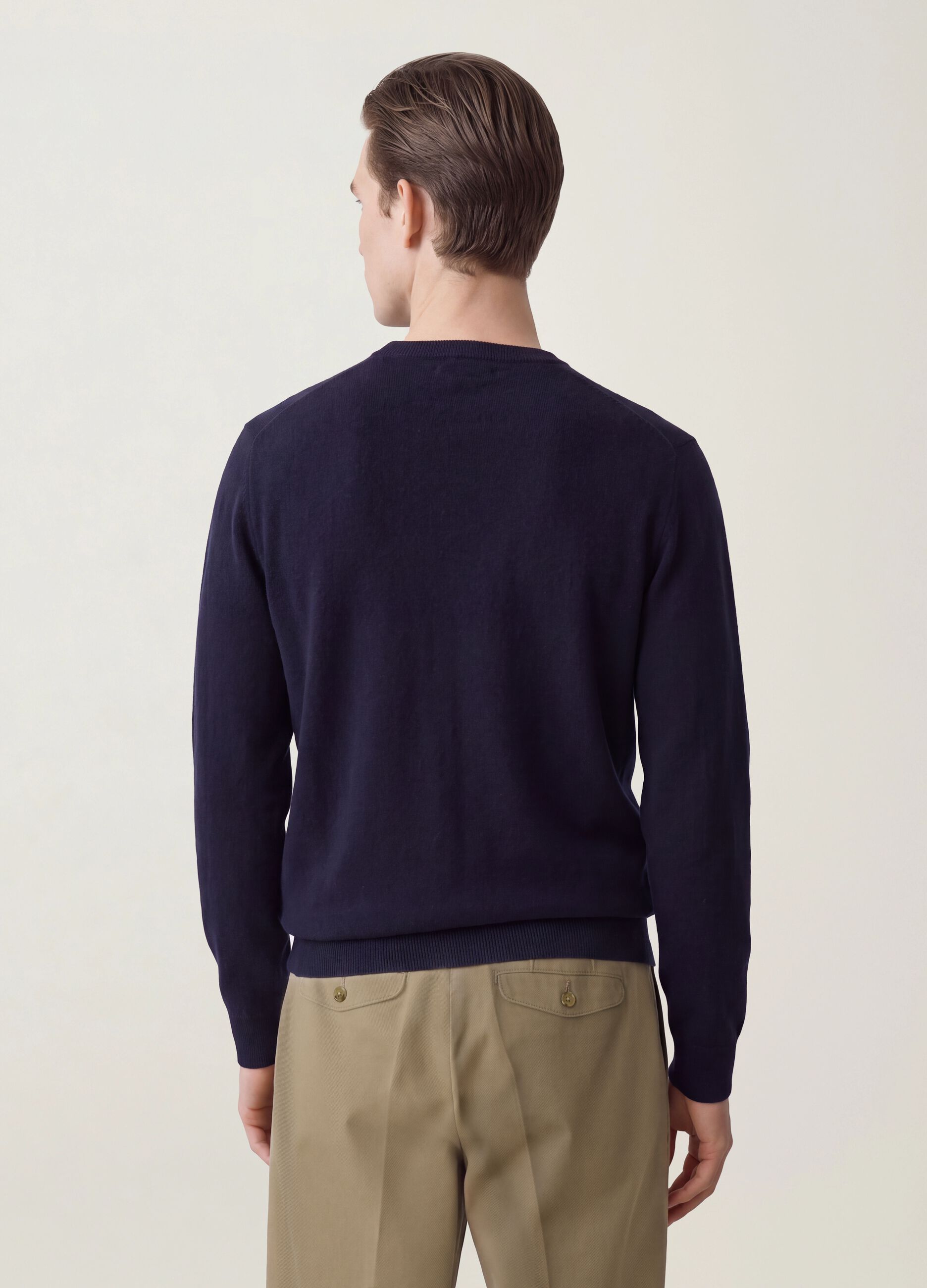 Maglia blu in misto cotone e cashmere girocollo
