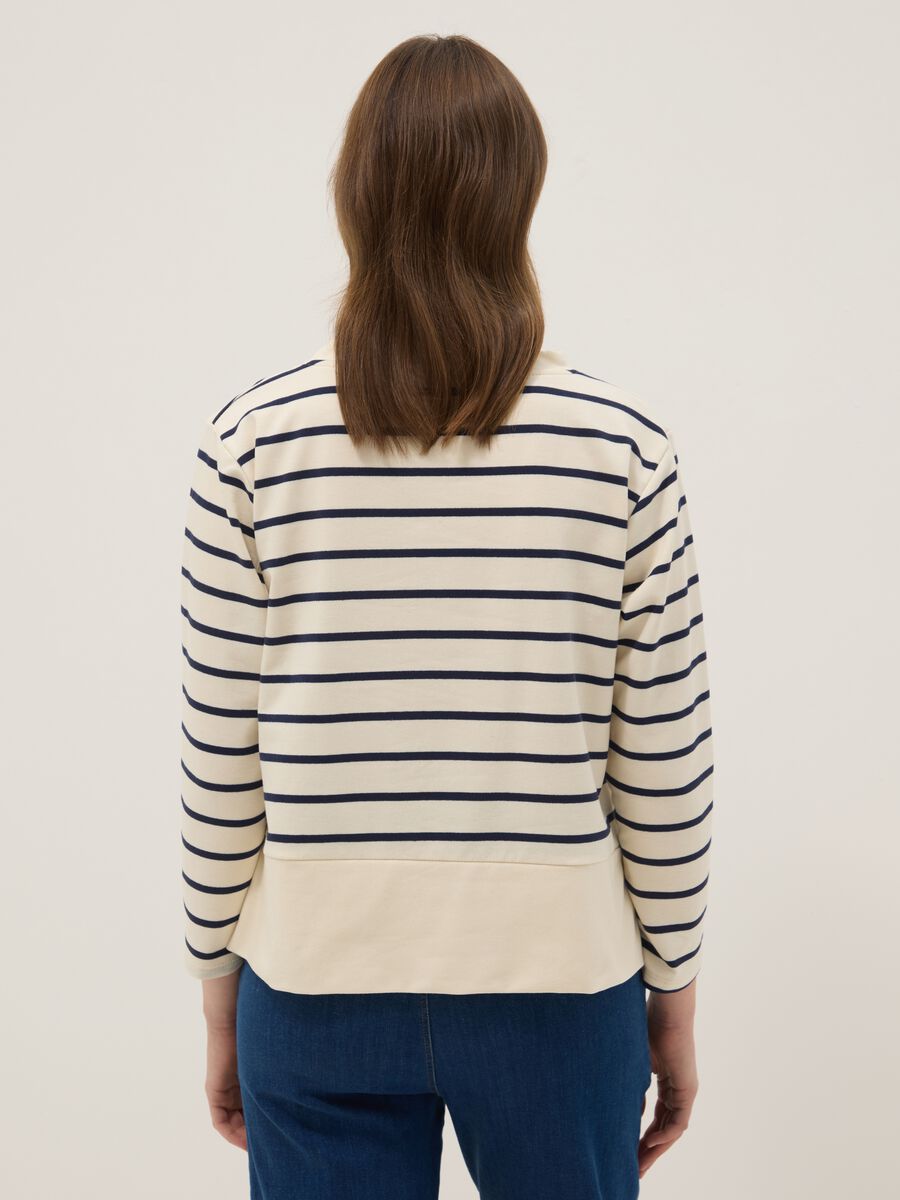 Maglia bianca a righe blu in cotone elasticizzato regular fit_2