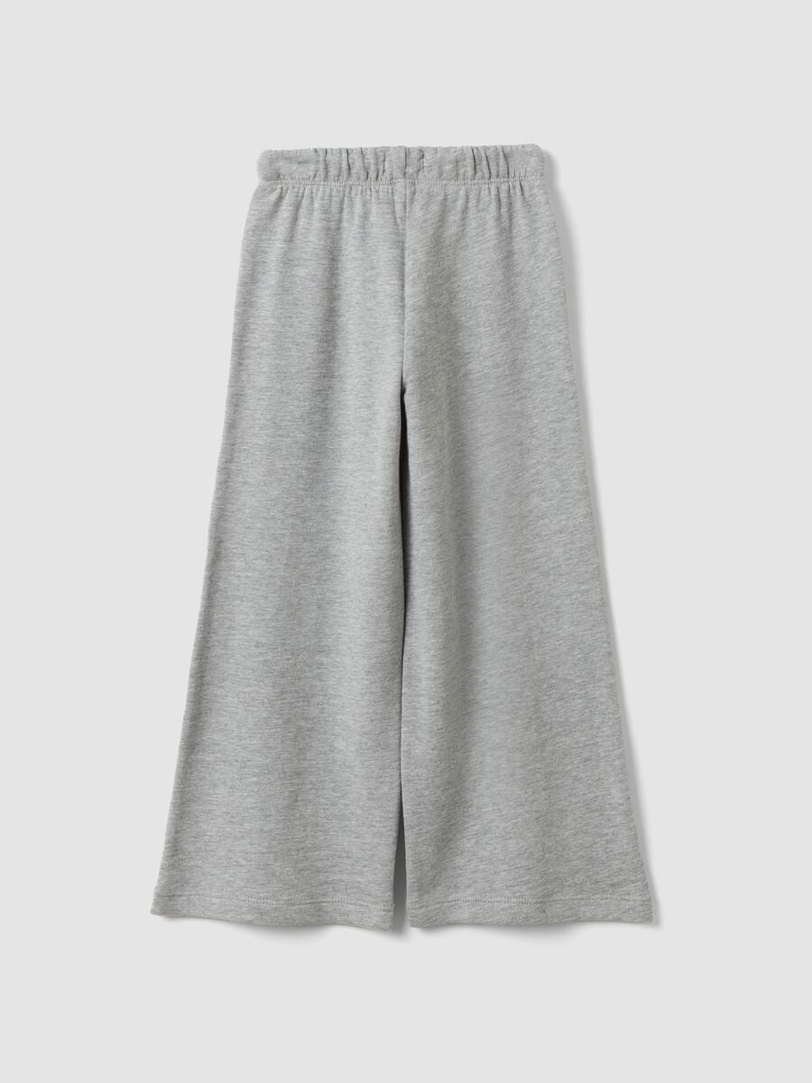 Pantaloni grigi in puro cotone con vita elasticizzata e strass per bambina_1