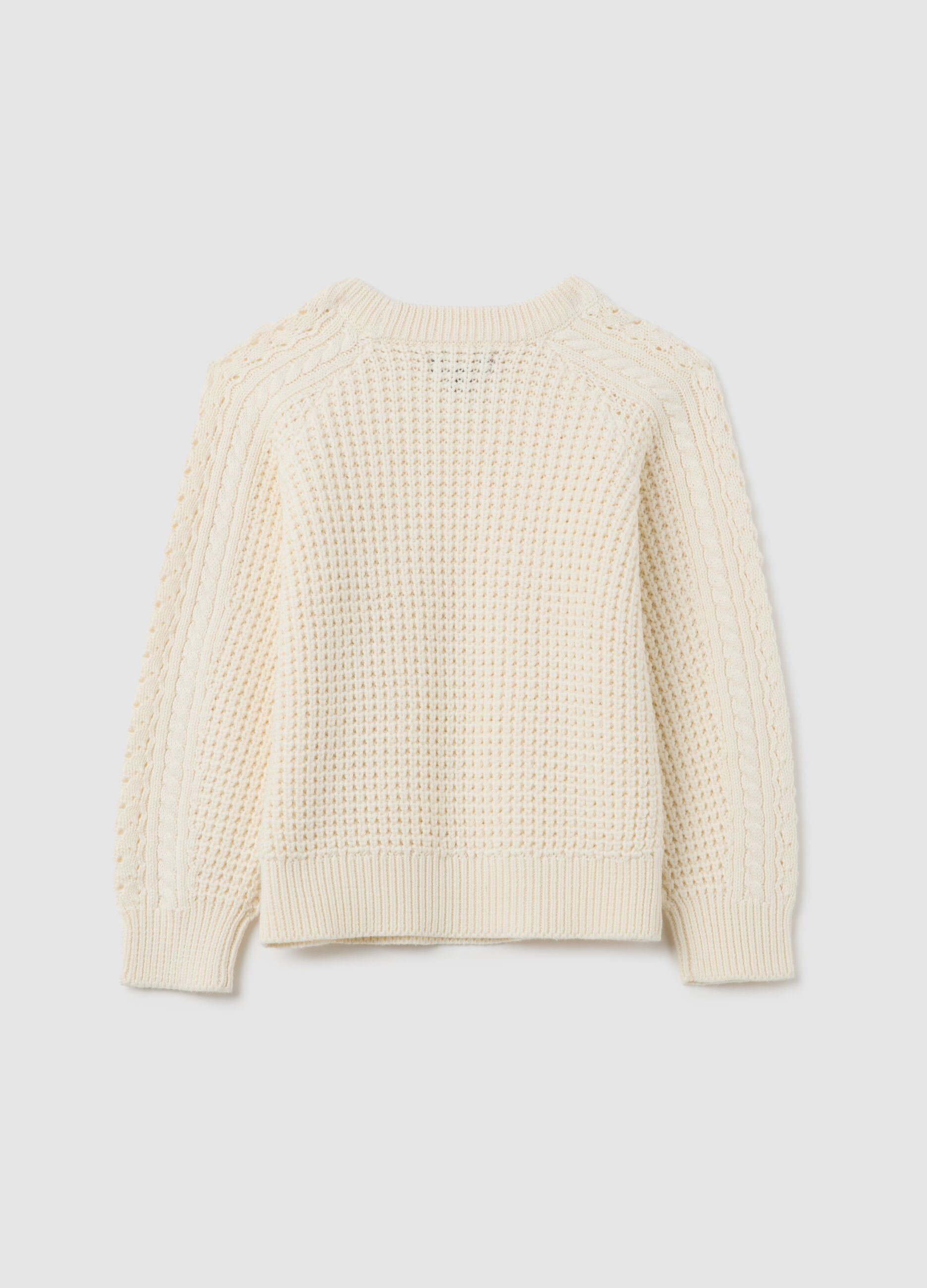 Maglione da ragazza in misto cotone beige regular fit