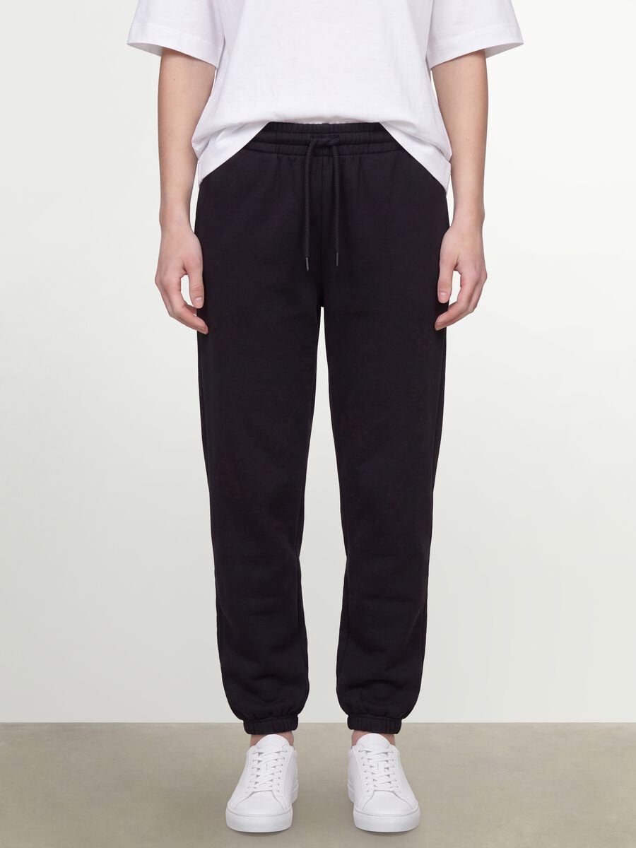 Pantaloni jogger neri in misto cotone con vita elasticizzata regular fit_1