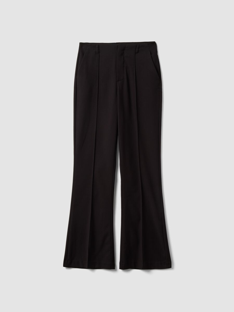 Black formal flared trousers in stretch viscose_0