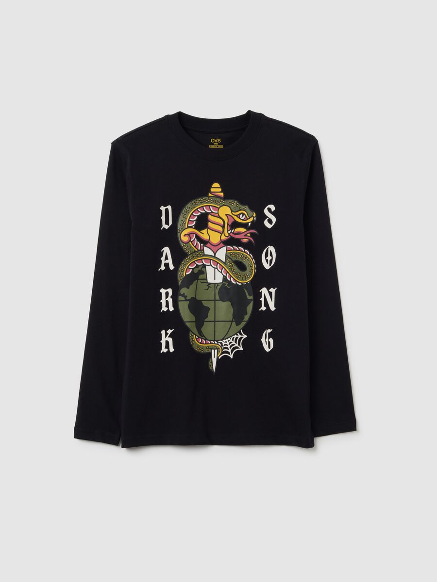 T-shirt da ragazzo in puro cotone nero regular fit_0