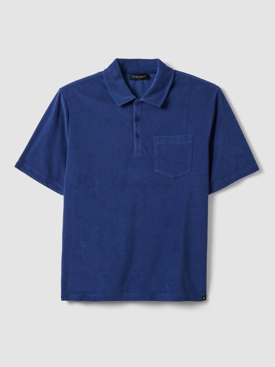 Polo blu in misto cotone regular fit con taschino_4