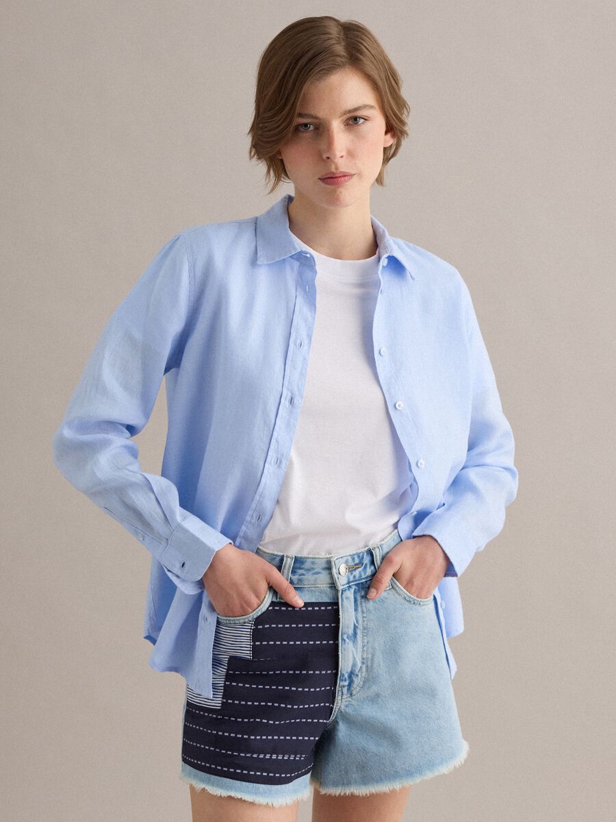 Light Blue Pure Linen Shirt, Regular Fit_0