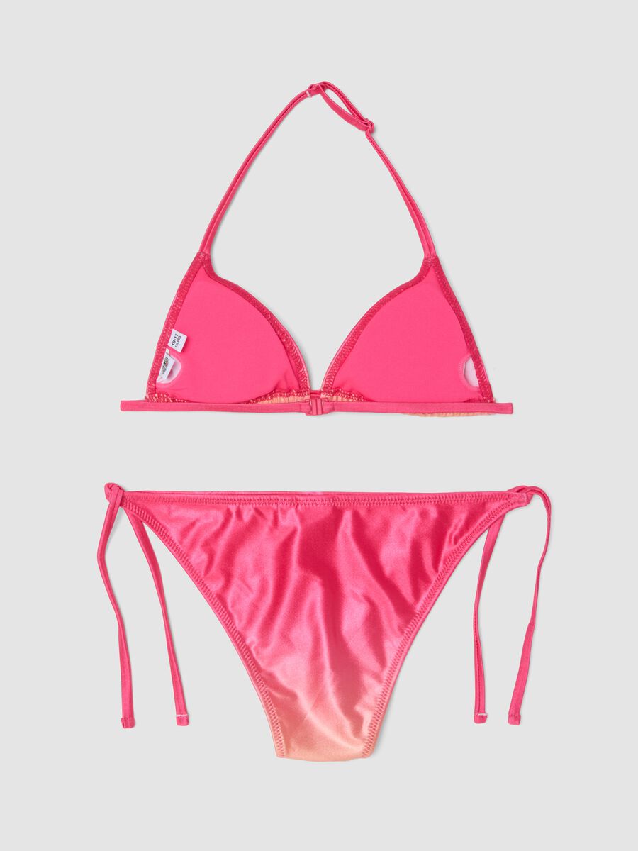 Girls&rsquo; pink floral triangle bikini in stretchy fabric_1