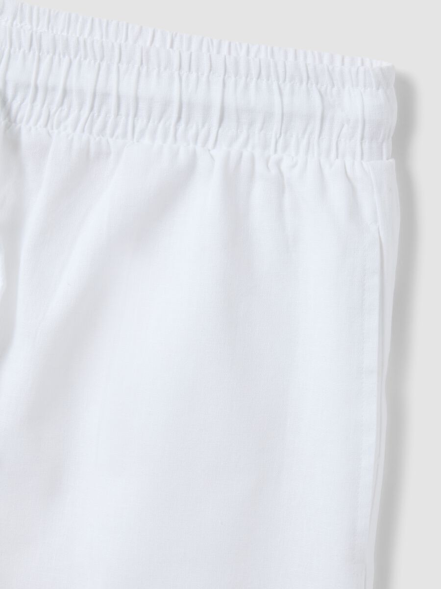 White cotton and linen blend pyjama shorts, regular fit_5