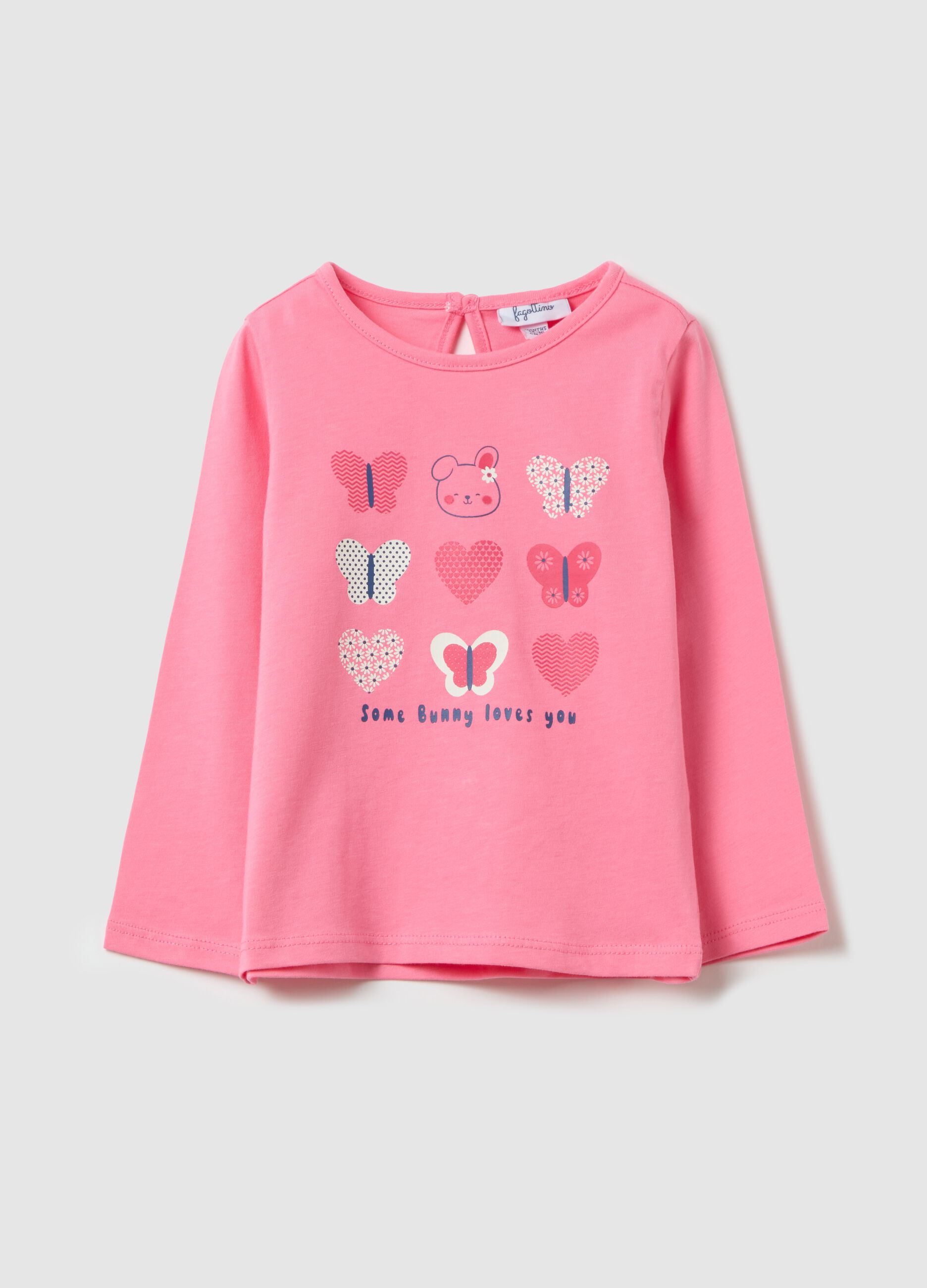 Cotton T-shirt with print and long sleeves