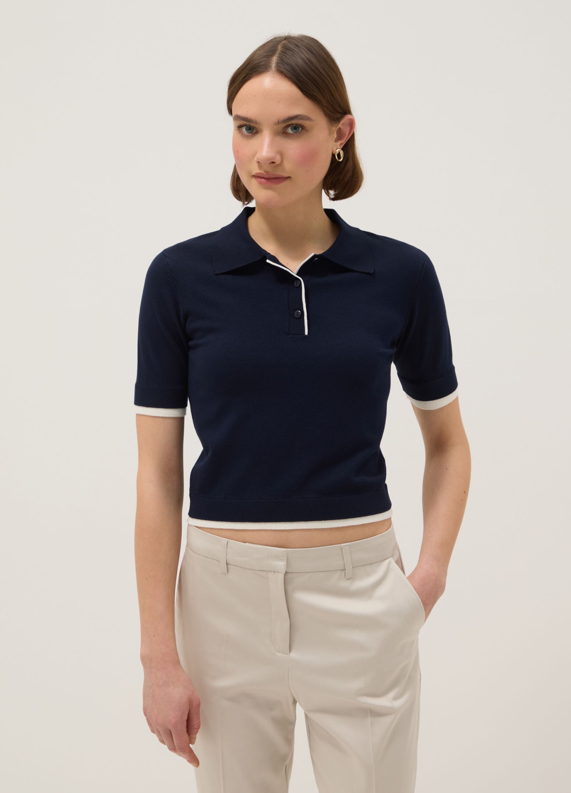 Blue regular fit viscose blend polo