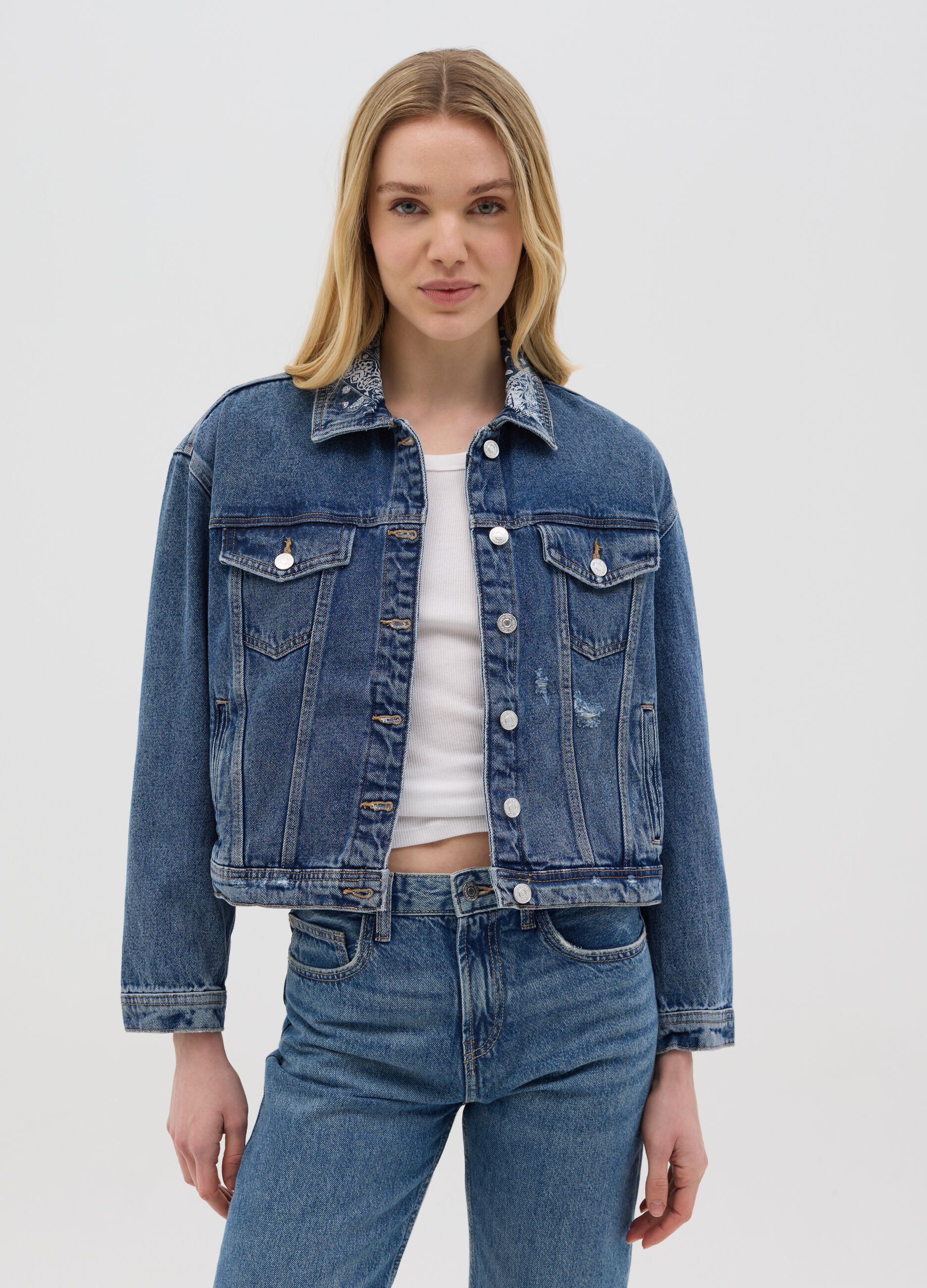 Giacca corta over in denim RE-UP