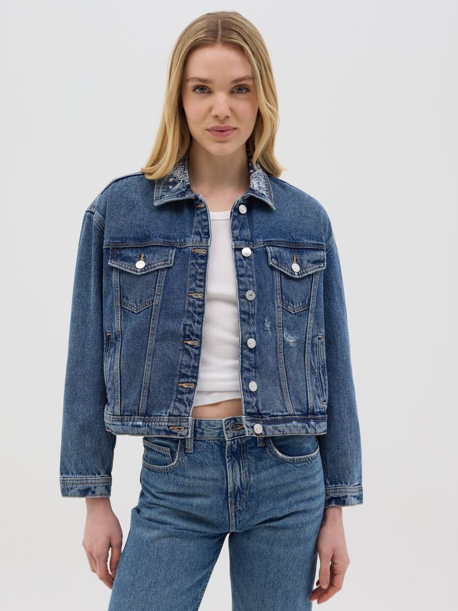 Oversized short jacket in denim_0