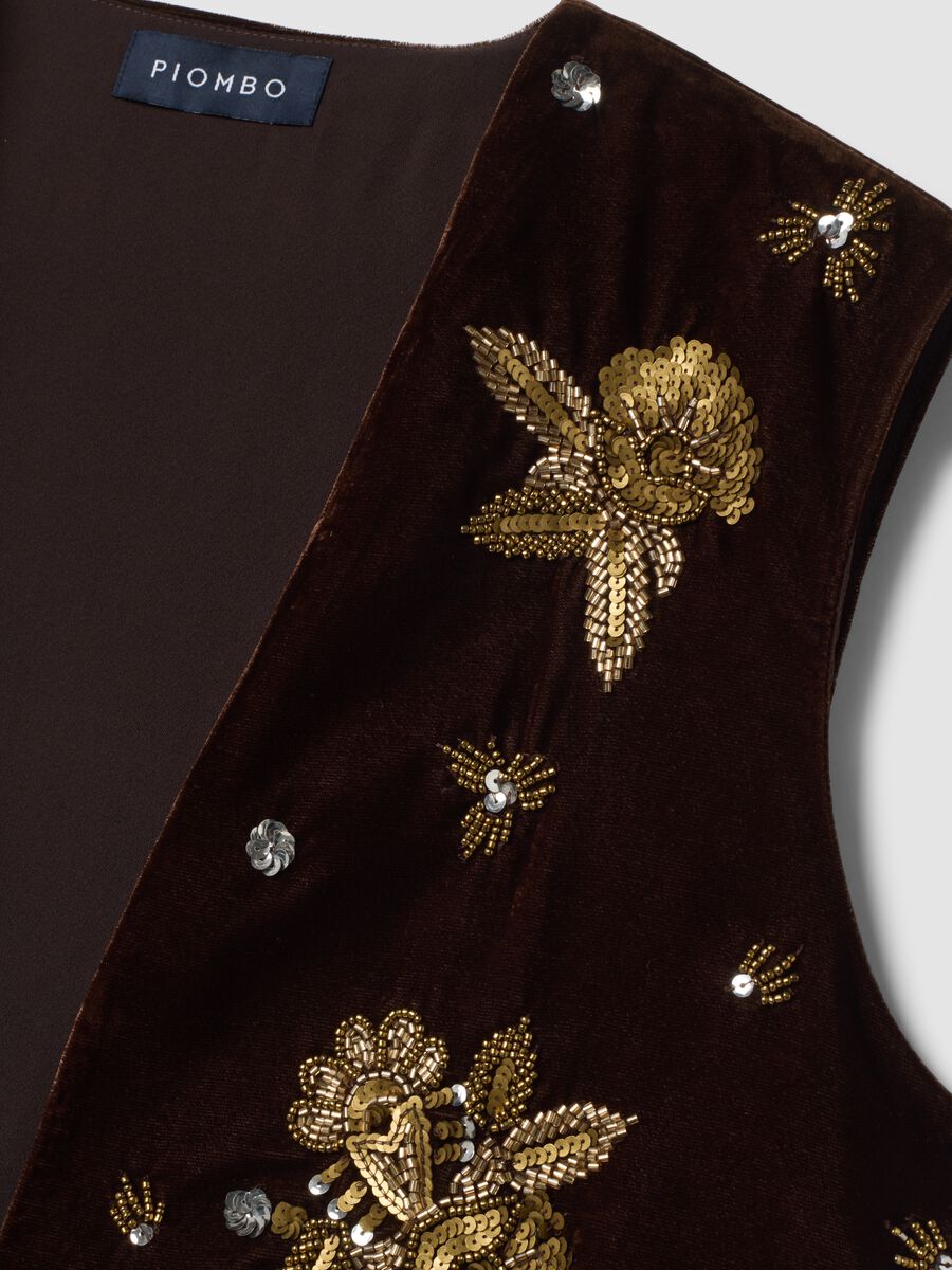Gilet marrone con ricami floreali e paillettes slim fit_1